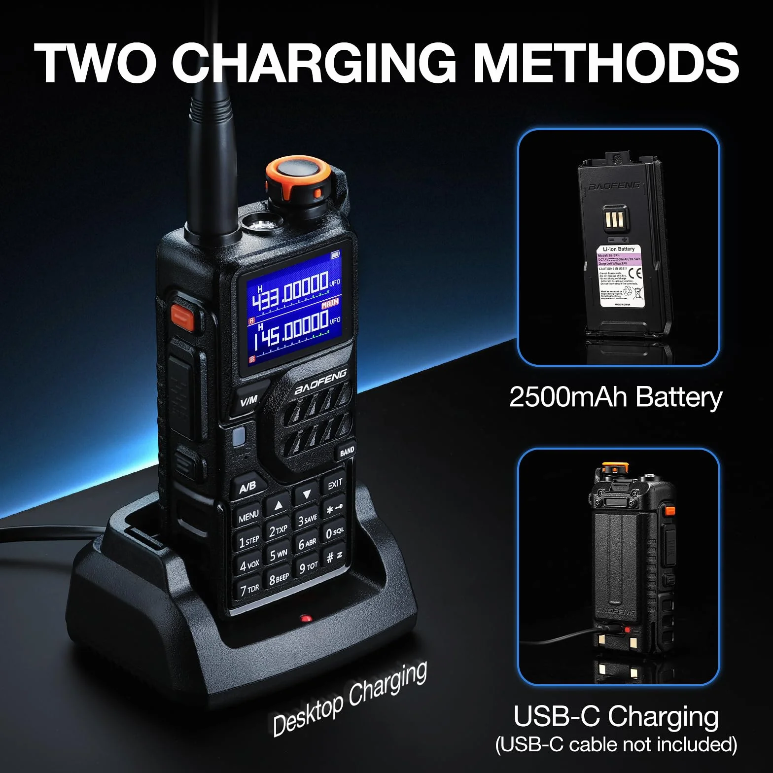 BAOFENG K5PLUS Krótkofalówka Krótkofalówki Radiostacja 10W, VHF/UHF | Dwupasmowe Radio, 10W/7W/4W Regulacja Mocy, Kopiowanie Kodów, Programowanie Chirp, 999 kanałów, Bateria 2500 mAh, port Type-C