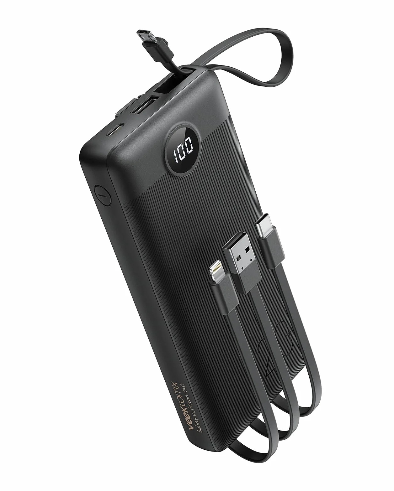 Power Bank 20000mAh Powerbank USB C mit 5 Ausgängen & 2 Eingängen VEEKTOMX Powerbank mit integrierten Kabeln Externer Handyakku Kompatibel mit iPad, iPhone16/15, Galaxy, Huawei, Google Pixel usw.