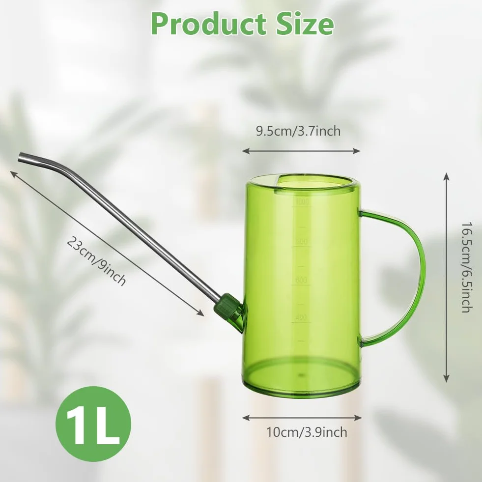 OFFCUP Konewka do nawadniania 1 l, plastikowa mini mała konewka, długa wylewka, doniczka do użytku domowego, bonsai, wewnątrz, na zewnątrz, ogród, sukulenty (zielona)