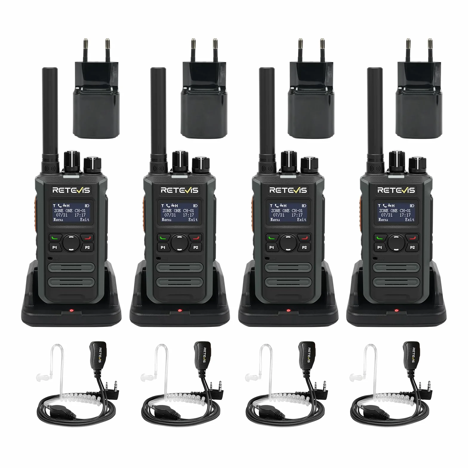 Retevis MateTalk P3 Dwukierunkowe Radiotelefony DMR ze Słuchawką, Szybkie Ładowanie, Krótkofalówki o Dużym Zasięgu, Połączenia Grupowe, Ekran LCD, Komercyjne Cyfrowe Radio dla Szkół (4 sztuki)