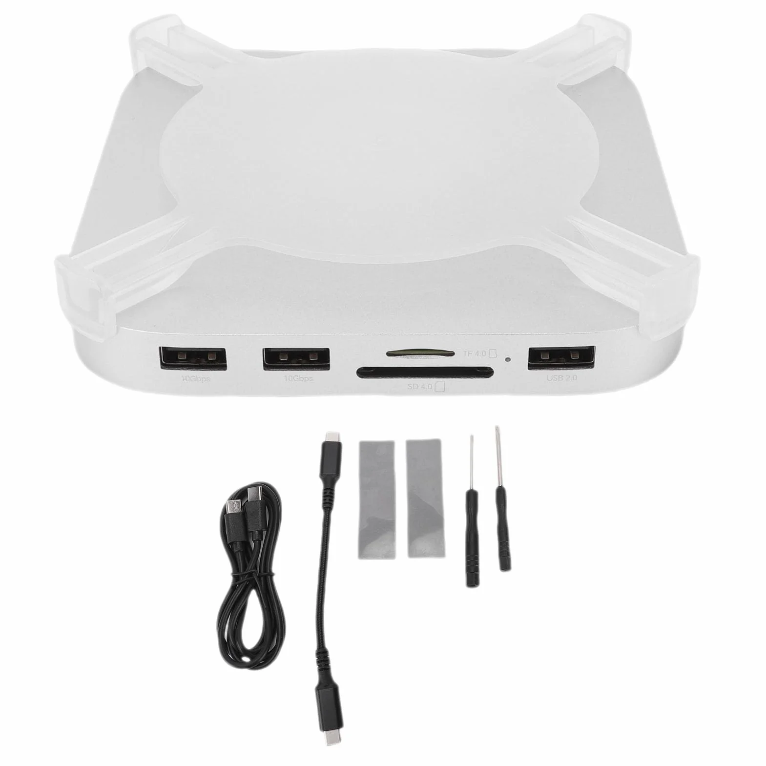 Stacja Dokująca do M4 i M4 Pro 2024, Stojak na obudowę NVMe SSD z Portami USB-A 10 Gb/s, Czytnik Kart SD/TF 4.0, Adapter Koncentratora USB-C Aluminium Srebrny