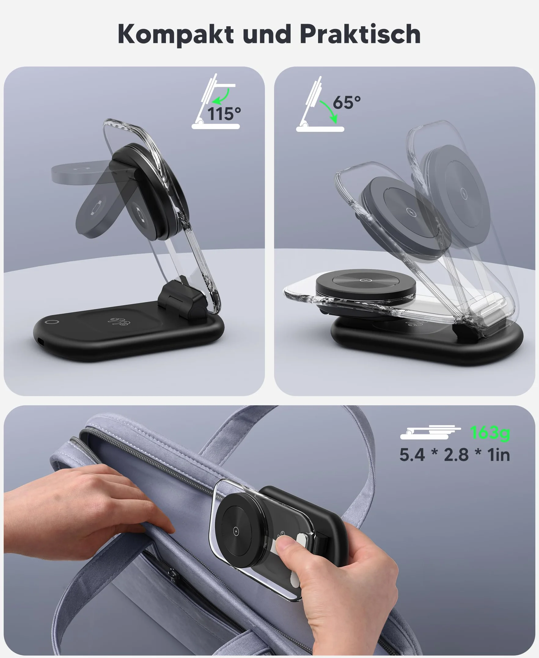 Mag-Safe bezprzewodowa ładowarka, 3 w 1, 15 W, indukcyjna stacja ładująca do iWatch iPhone 17/16/15/14/13/12, AirPods 3/2/Pro, czarna, 2 sztuki w opakowaniu