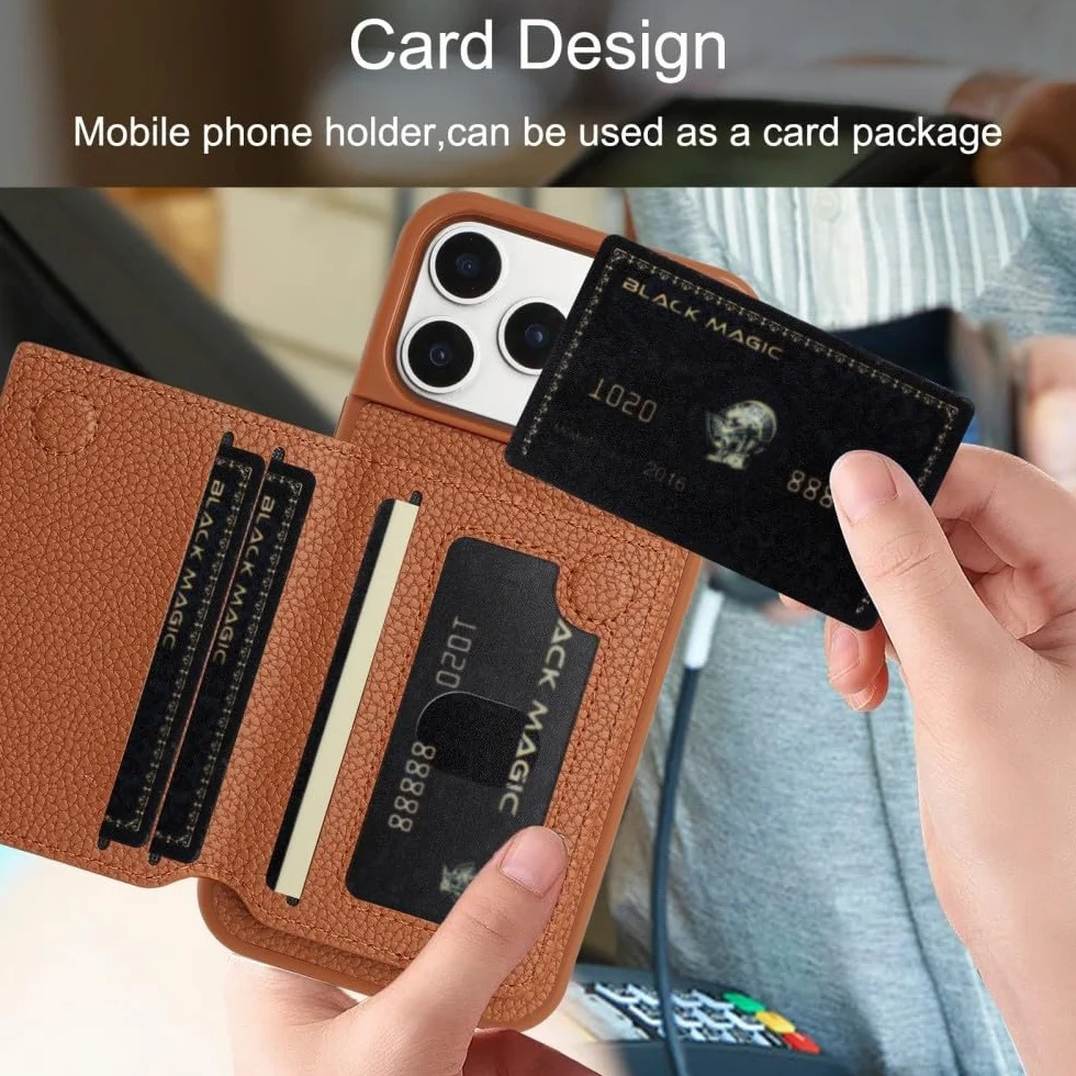 Generic etui kompatybilne z iPhone 17 Pro (kolor: brązowy) etui skórzany portfel etui na karty z klapką silikonowa osłona