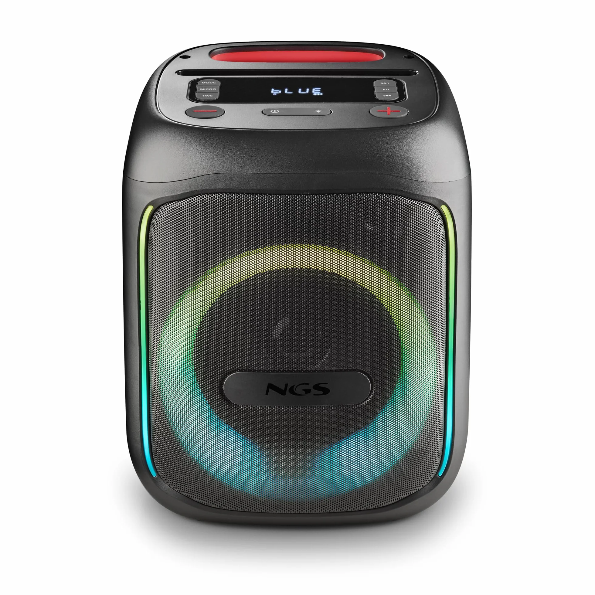 NGS Wild Swag Go przenośny głośnik, kompatybilny z technologią Bluetooth 5.0, True Wireless Stereo, diody LED i ekran, wejście USB, TF i Aux-Audio, 24 x 23 x 30 cm, 80 W, kolor