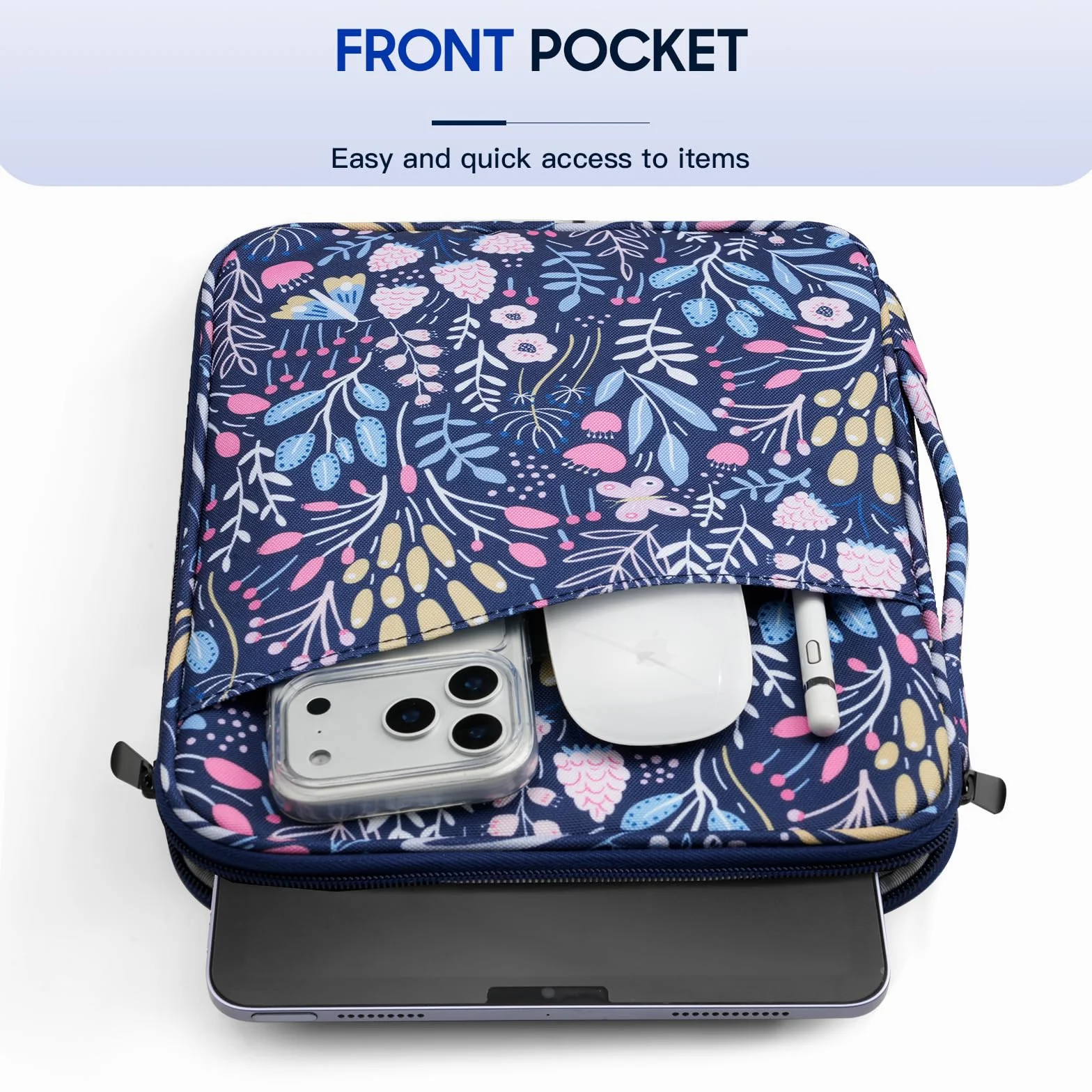 TiMOVO 9-11" Tablet Sleeve for iPad A16 & Galaxy Tab, Flowers | Protective Bag with Pockets, Fits iPad 10.9"/10.2" Air 11" 5th/4th Gen, Galaxy Tab A9+/A11+ 11"