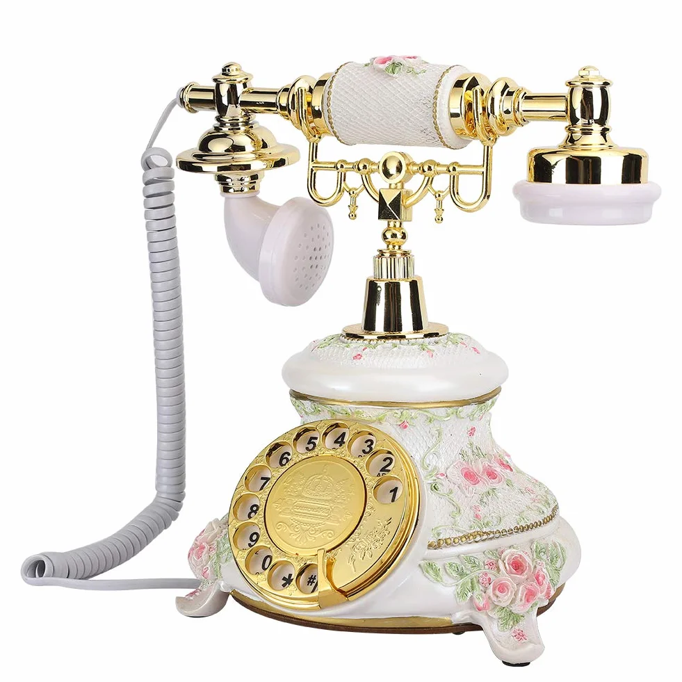Festnetztes schnurgebundenes Telefon, antike Telefone mit Drehknopf, Vintage-Festnetz im Retro-Landhausstil, festes schnurgebundenes Schreibtischtelefon für zu Hause
