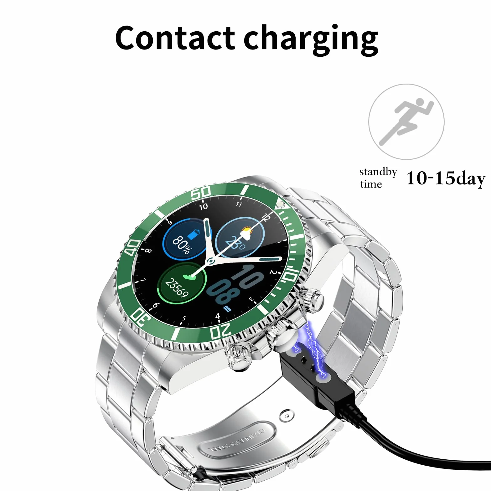 FORSINING Zdrowie i fitness smartwatch z monitorem ciśnienia krwi tętna licznik kroków zegarek inteligentne zegarki dla mężczyzn, zielony srebrny