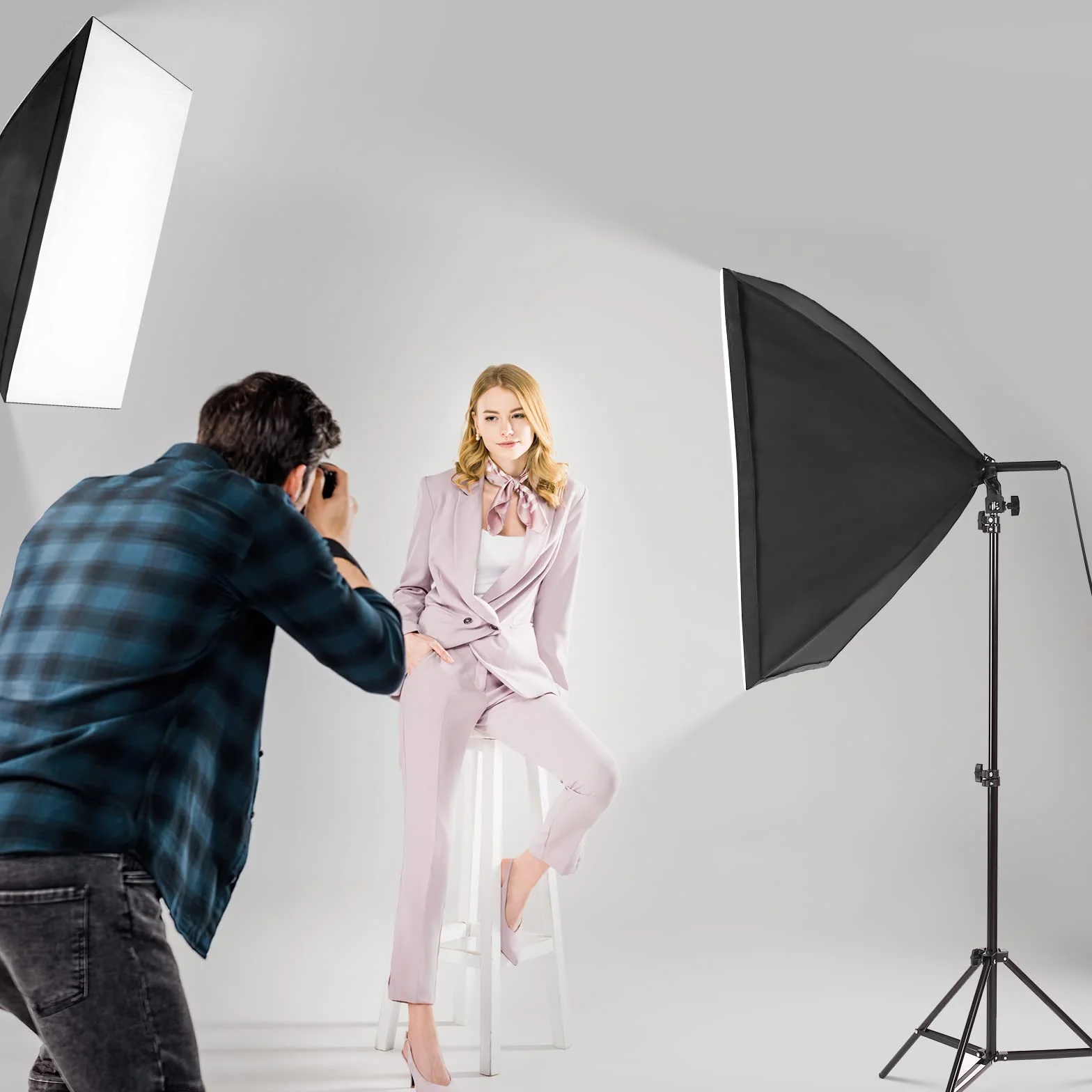 Zestaw oświetlenia Fotografia Softbox, 2 ciągłe reflektory LED 135W | z regulowanym statywem do nagrywania wideo, YouTube, TikTok, studio i portretu