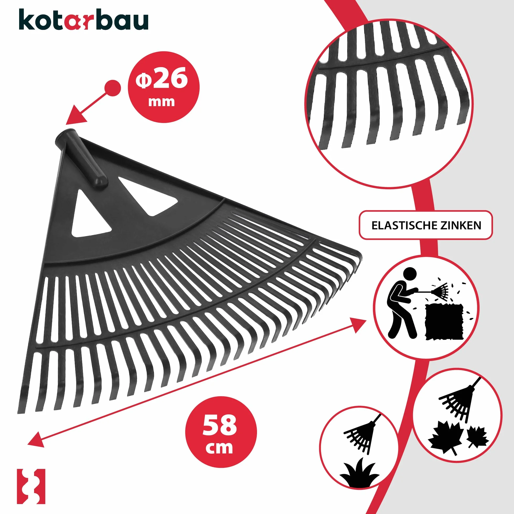 KOTARBAU® Grabie Wachlarzowe - 58 CM - Grabie do Liści Trawy - Plastikowe