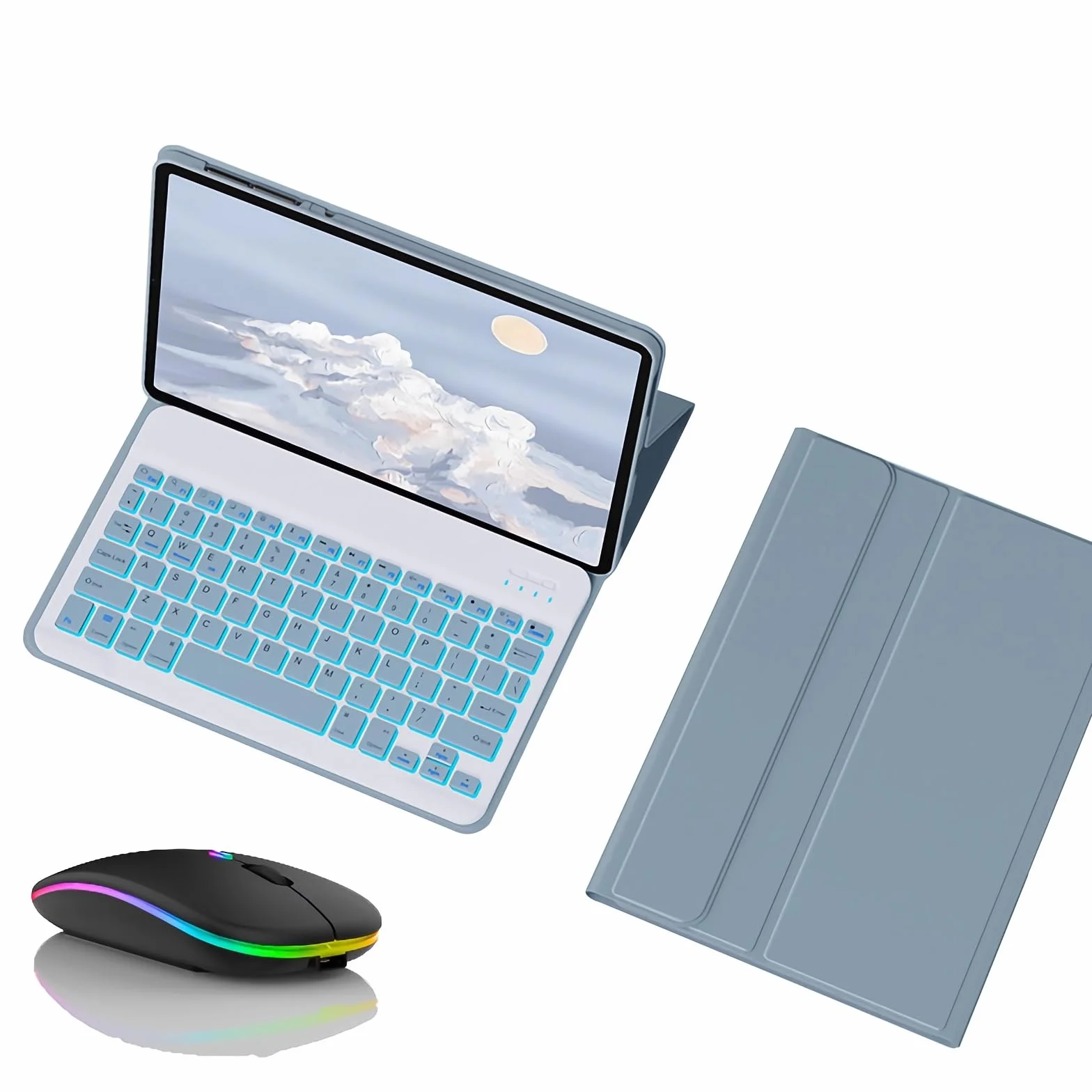 Etui z klawiaturą do Redmi Pad Pro 12.1", 7 Kolorów Podświetlenia, Magnetyczna Odłączana Podświetlenia Klawiatura Bezprzewodowa z Myszą Bluetooth,Blue