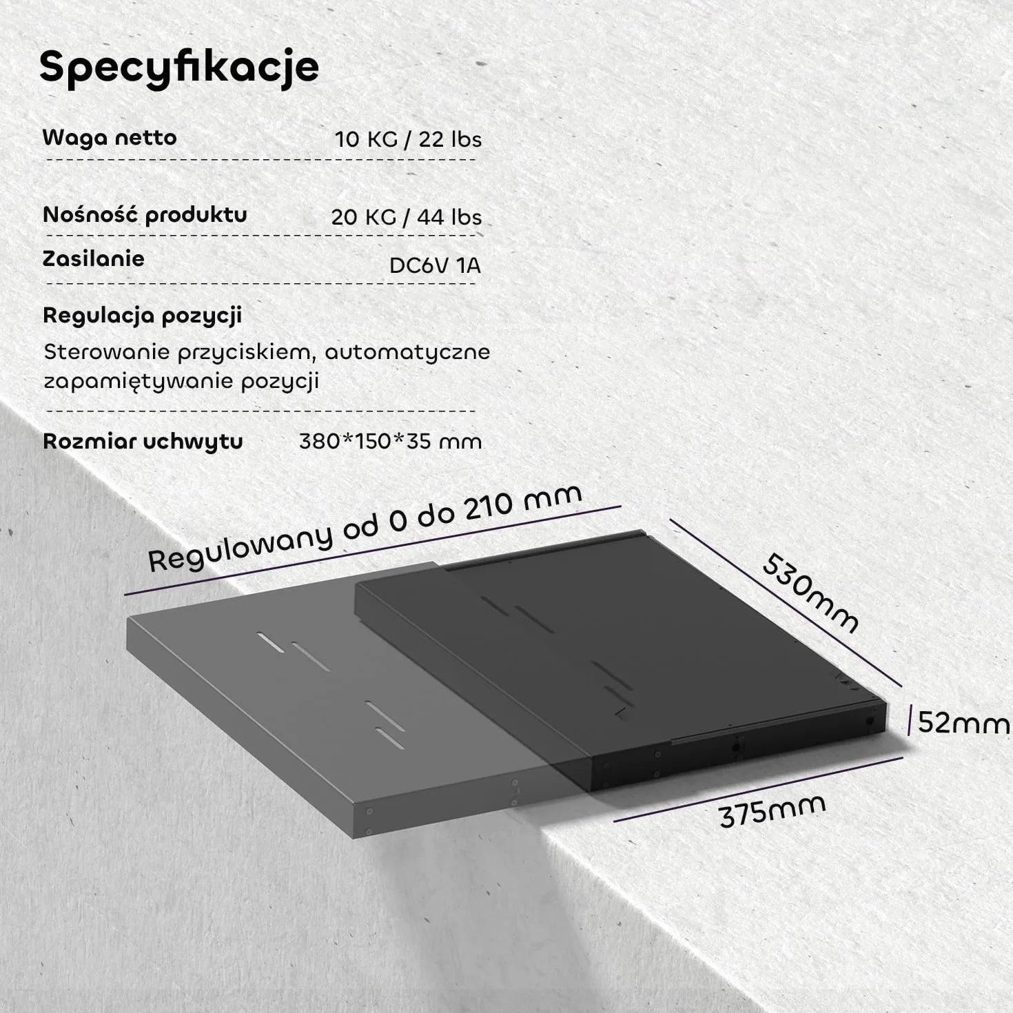 Zmotoryzowana półka przesuwna do projektora o bardzo krótkim dystansie, możliwość rozszerzenia 80"-150", automatycznie chowana półka teleskopowa, synchronizacja z wydajnością