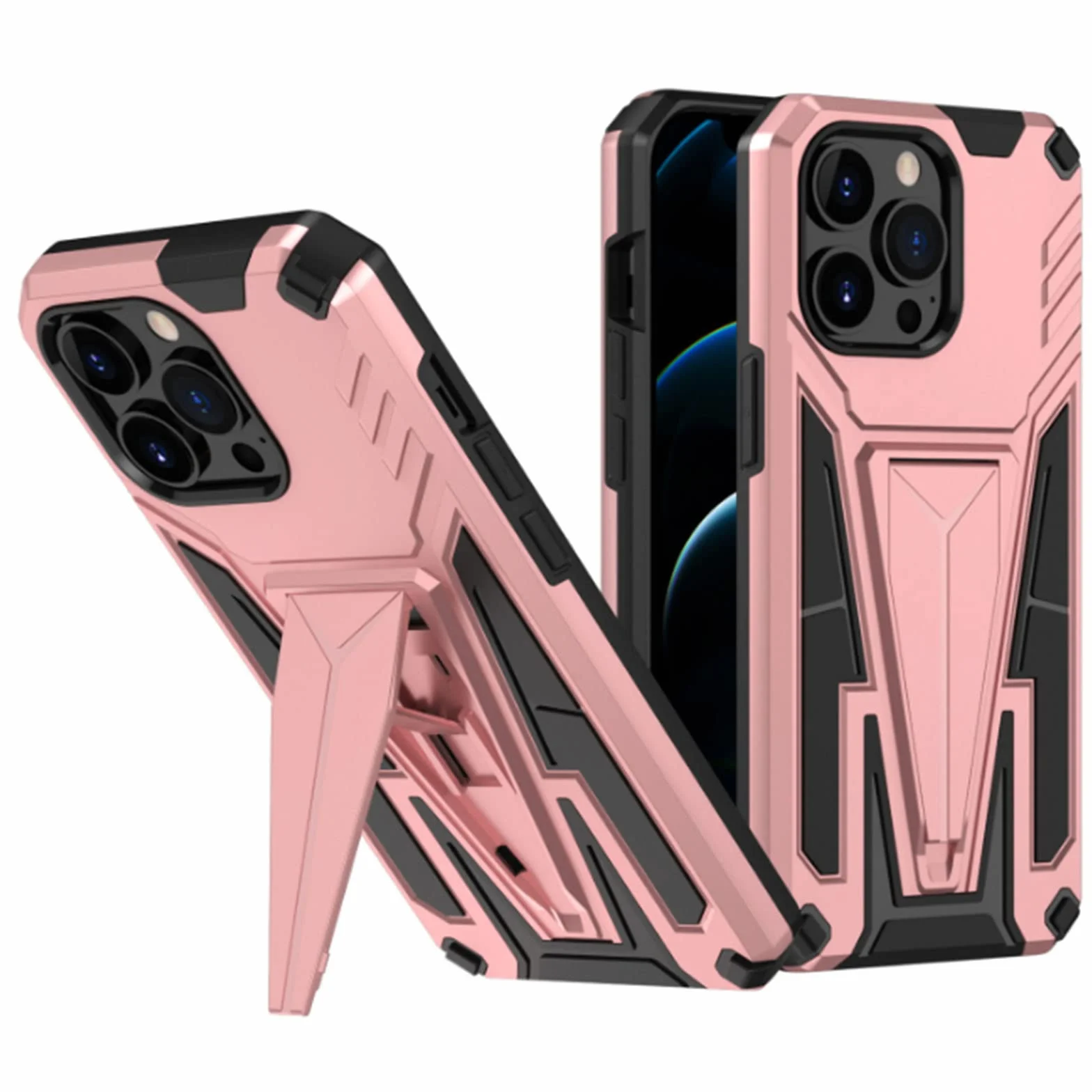 Etui do iPhone 13 Pro Max/13 Pro/13/13 mini, odporne na wstrząsy twarde silikonowe etui ochronne z podpórką, kompatybilne z magnetycznym uchwytem samochodowym, różowe, 13 mini 5,4 cala