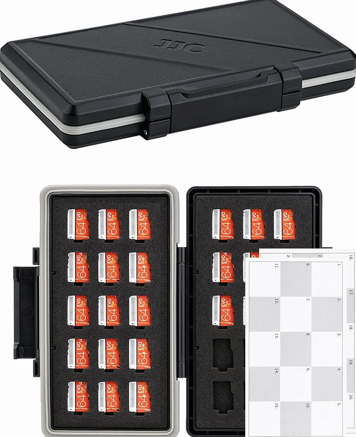 JJC Wodoodporne etui na karty pamięci na 30 kart Micro SD/SDXC/SDHCSD, pudełko na karty pamięci, etui do przechowywania kart MSD