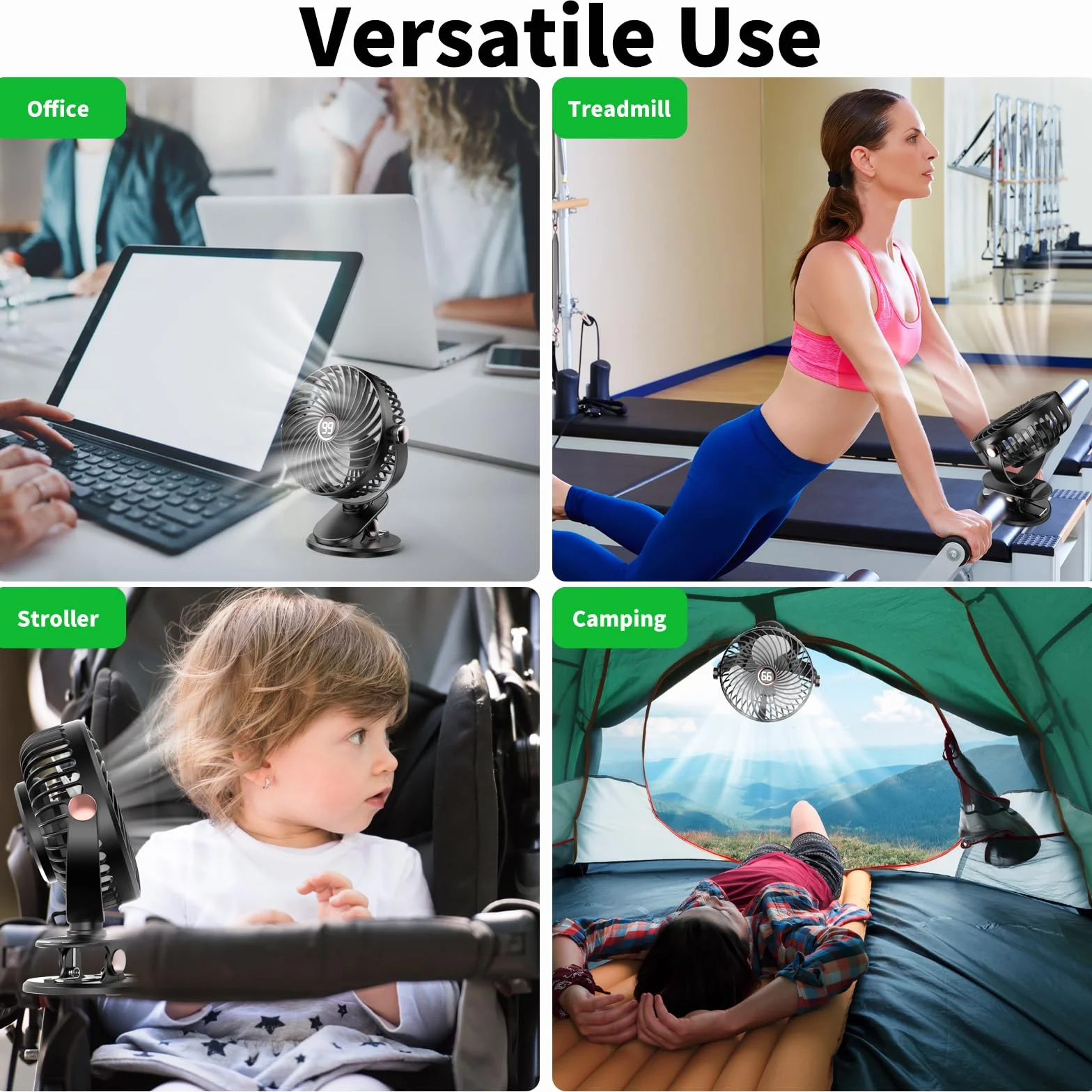 Wentylator stołowy USB, wentylator USB z wyświetlaczem LCD, mini wentylator z 5 regulowanymi prędkościami, cichy wentylator z regulacją 720°, przenośny wentylator do biura, domu, podróży (czarny)