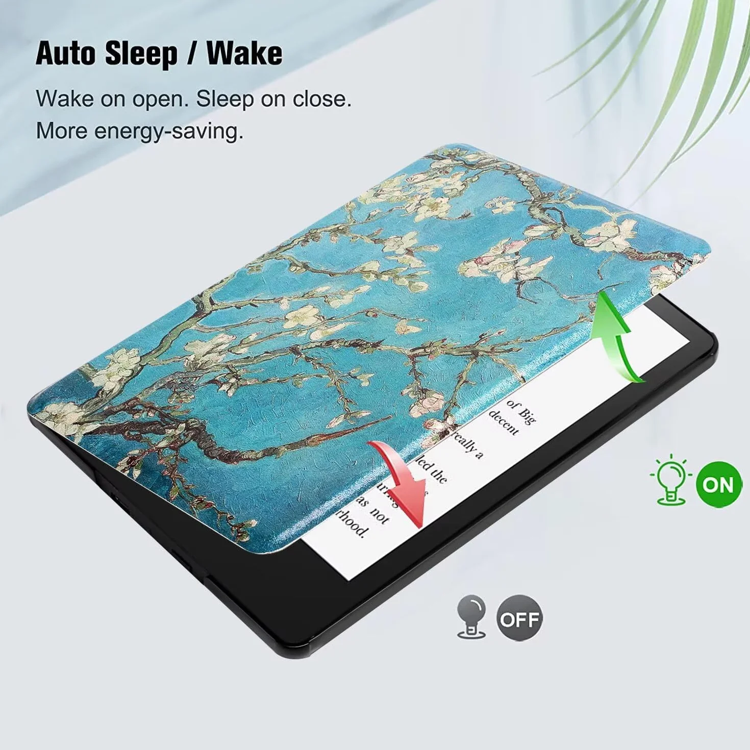 MOKASE Etui Compatible with Kindle Paperwhite 7„ (12. generacja, 2024) i Kindle Colorsoft Signature Edition, ultracienkie etui ochronne ze skóry PU z paskiem na rękę do czytnika 7” 2024, Blossom