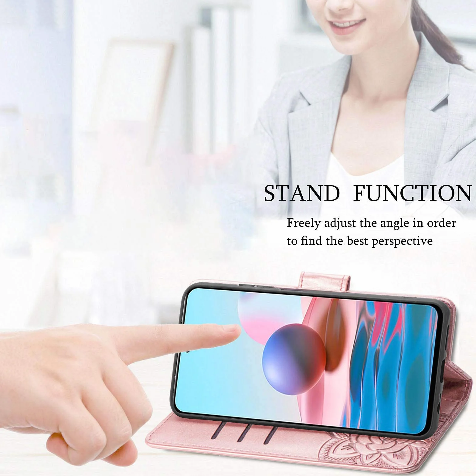 GOKEN Etui na Motorola Edge 40 Neo, pokrowiec z klapką ze skóry TPU/PU, magnetyczne zamknięcie etui na telefon z przegródkami na gotówkę i karty i uroczym wzorem/różowe złoto