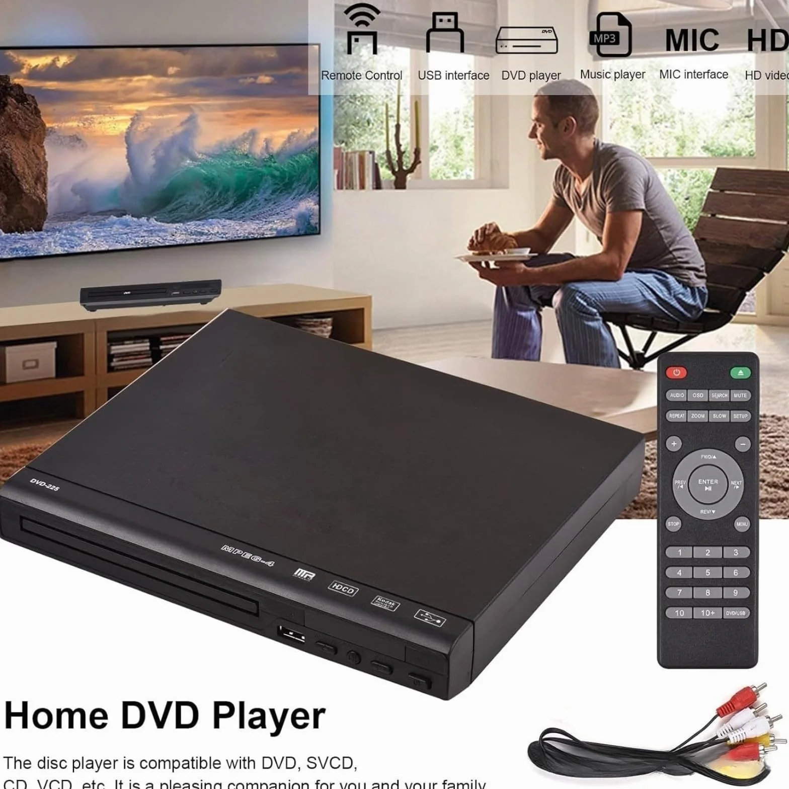 Region Free odtwarzacz DVD, 1080p HDMI USB, pilot i kable | Odtwarzacz DVD bez regionu 1080p, skalowanie HDMI, multimedia USB, kompaktowy przenośny, pilot i wszystkie kable, nie Blu-ray