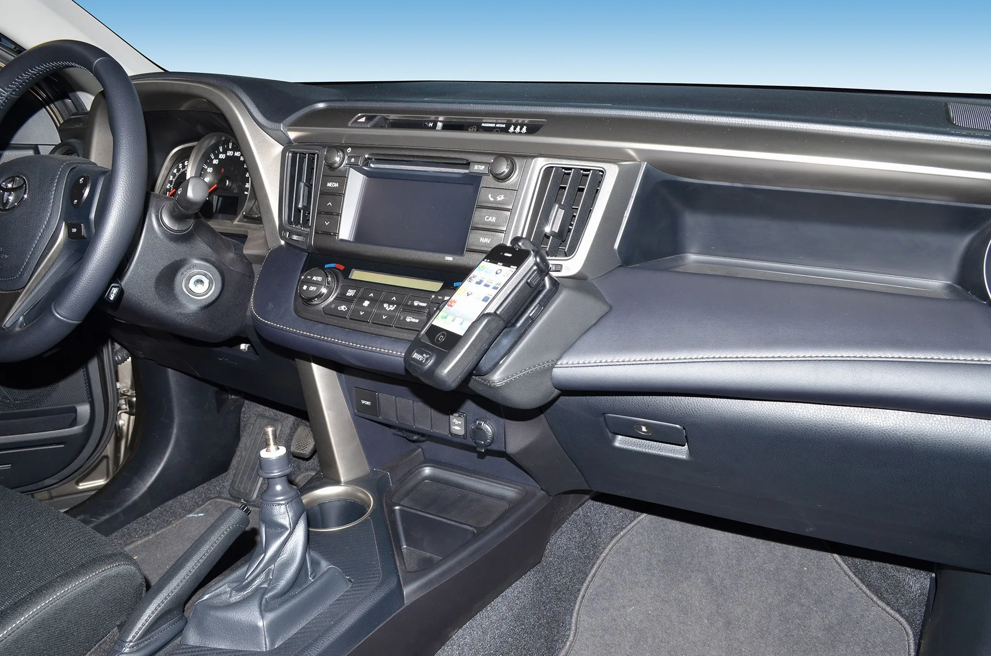 KUDA Uchwyt na telefon komórkowy pasujący do Toyota Rav4 od 04/2013 - konsola telefoniczna do smartfonów, telefonów komórkowych, nawigacji i wielu innych – konsola ze sztucznej skóry, czarna, 1125
