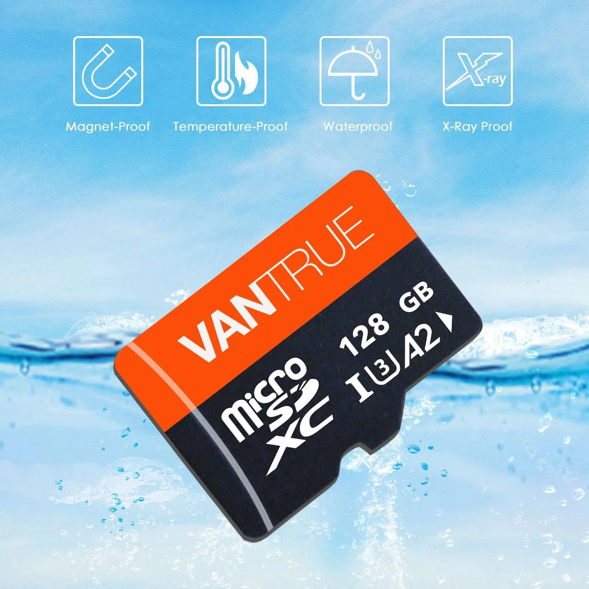 VANTRUE Karta pamięci microSD UHS-I U3 A2 4K, 128 GB, adapter kompatybilny z kamerą pokładową, smartfonem, tabletem, kamerą akcji i kamerą monitorującą (128 GB)