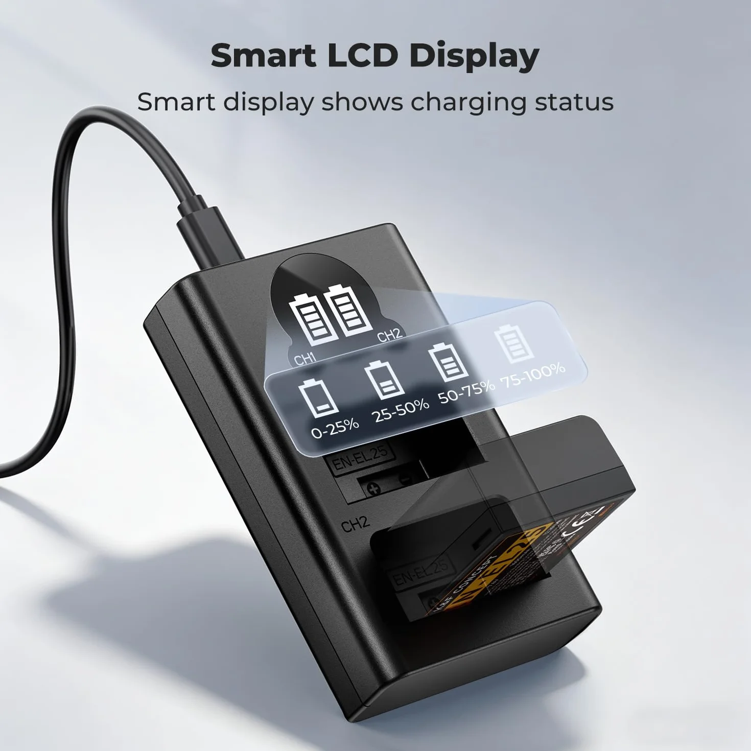 K&F CONCEPT EN-EL25 Podwójna ładowarka LCD, kompatybilna z aparatem Nikon Z50ii, Z50, Z30, Z FC Camera MH-32