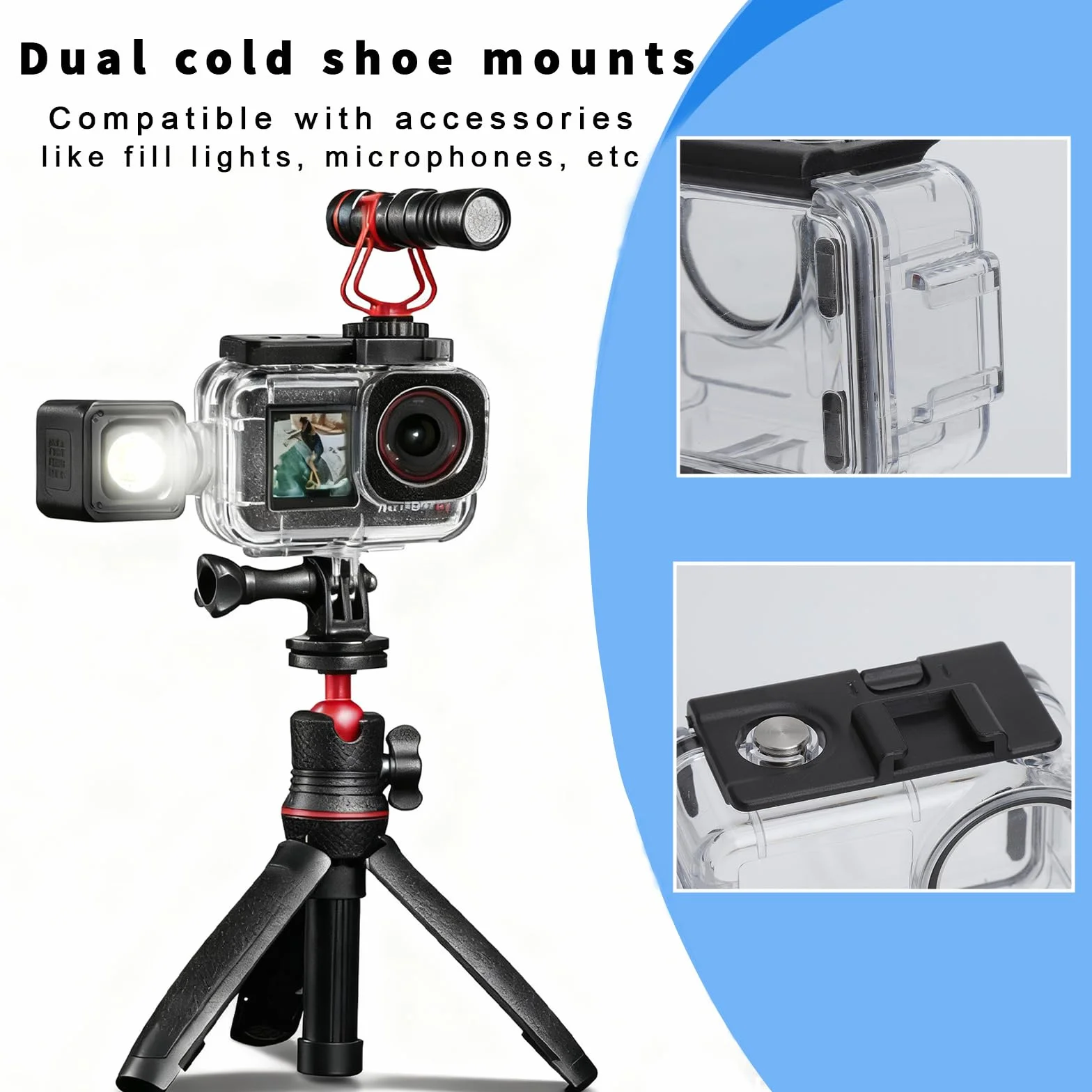 VOSSOT Wodoszczelna obudowa do DJI Osmo Action 5 Pro/Action 4/3 50 m z folią zapobiegającą zaparowaniu Dual Cold Shoe