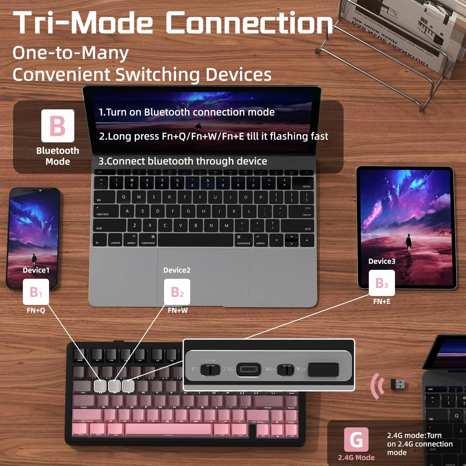 ATTACK SHARK X85 Uszczelka Klawiatura mechaniczna z pokrętłem, bezprzewodowa klawiatura do gier w trybie 75% (BT5.0/2.4G/USB-C) i pięciowarstwowa wyściółka, RGB, 5000 mAh, nadruk z boku (Fioletowy)