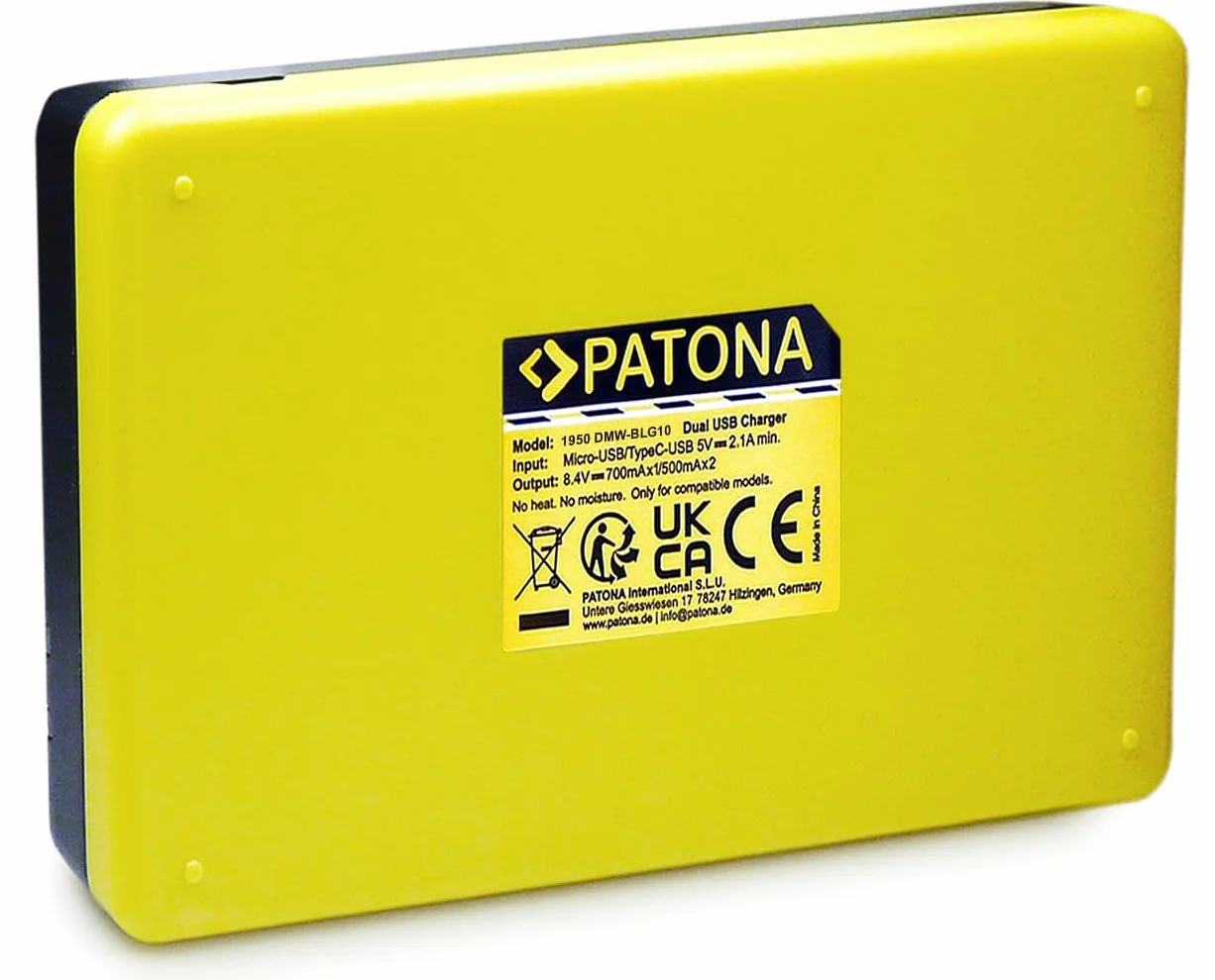 PATONA Ładowarka DMW-BLG10-E Dual USB 1950 kompatybilna Panasonic DC LX100 II GX9 TZ200 TZ95 TZ90 DMC TZ100 TZ80 GF6 GX7 GX80 LX100 S6