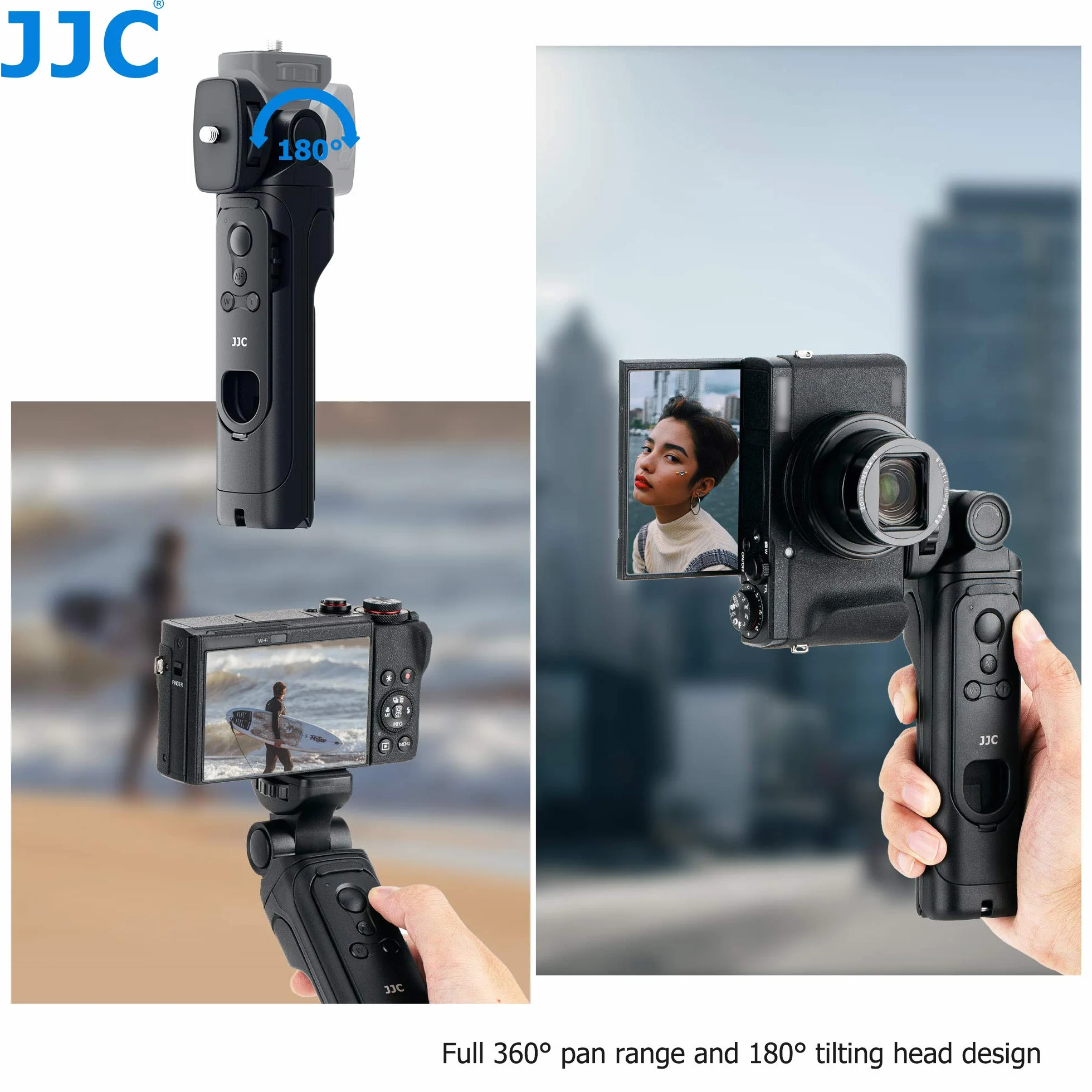 JJC HG-100TBR wymienny uchwyt do statywu strzeleckiego Bluetooth do Canon R50 R10 R8 R7 R6II R6 RP R M6II M50 M200 G5XII G7XIII SX70HS itp. Aparat, selfie, wideo, vlogowanie