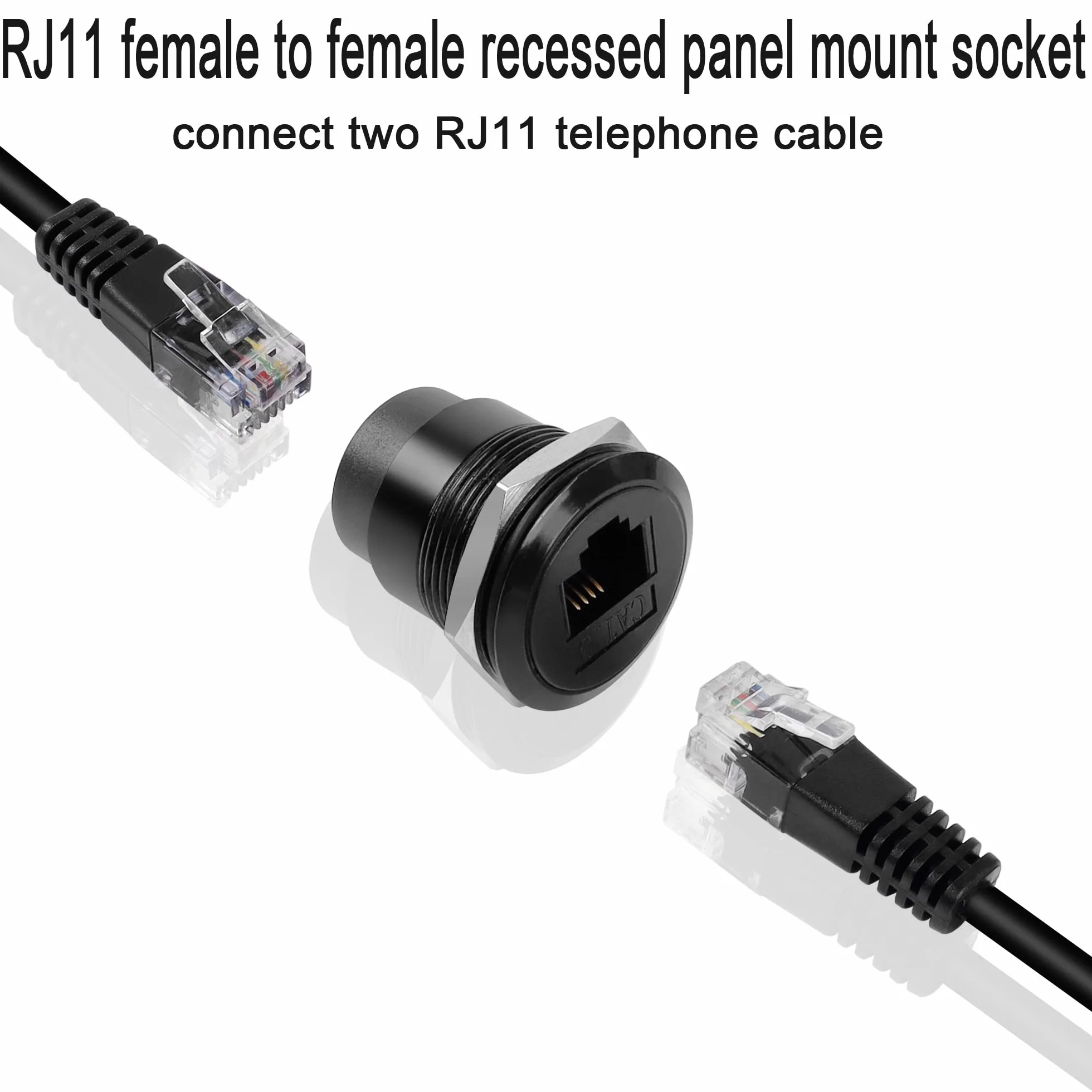QIANRENON RJ11 Wpuszczany Gwintowany Montaż Telefoniczny Stały Adapter Linia CAT3 RJ11 6P4C Żeński do Żeńskiego panelu Montaż Okrągłe Złącze, Telefoniczne Złącze, Modem