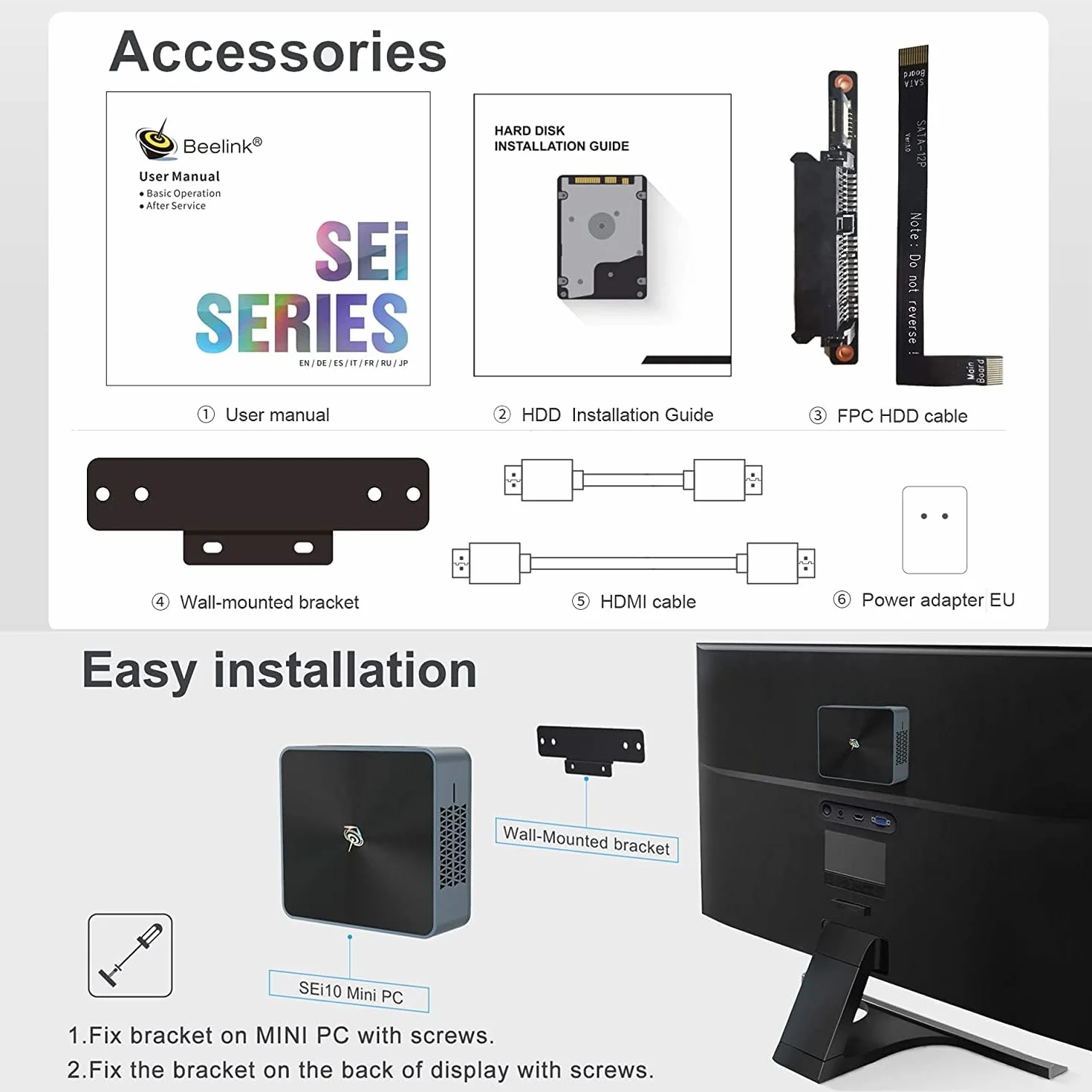 Beelink SEi 8279U Mini PC z Windows 11 Pro, Intel Core i5-8279U, UHD 4K, pamięć RAM 16 GB DDR4, SSD NVMe 500 GB, gniazdo SATA3, Wi-Fi 5 AC, Gigabit Ethernet, Bluetooth 5.0, 2 x HDMI, VESA,