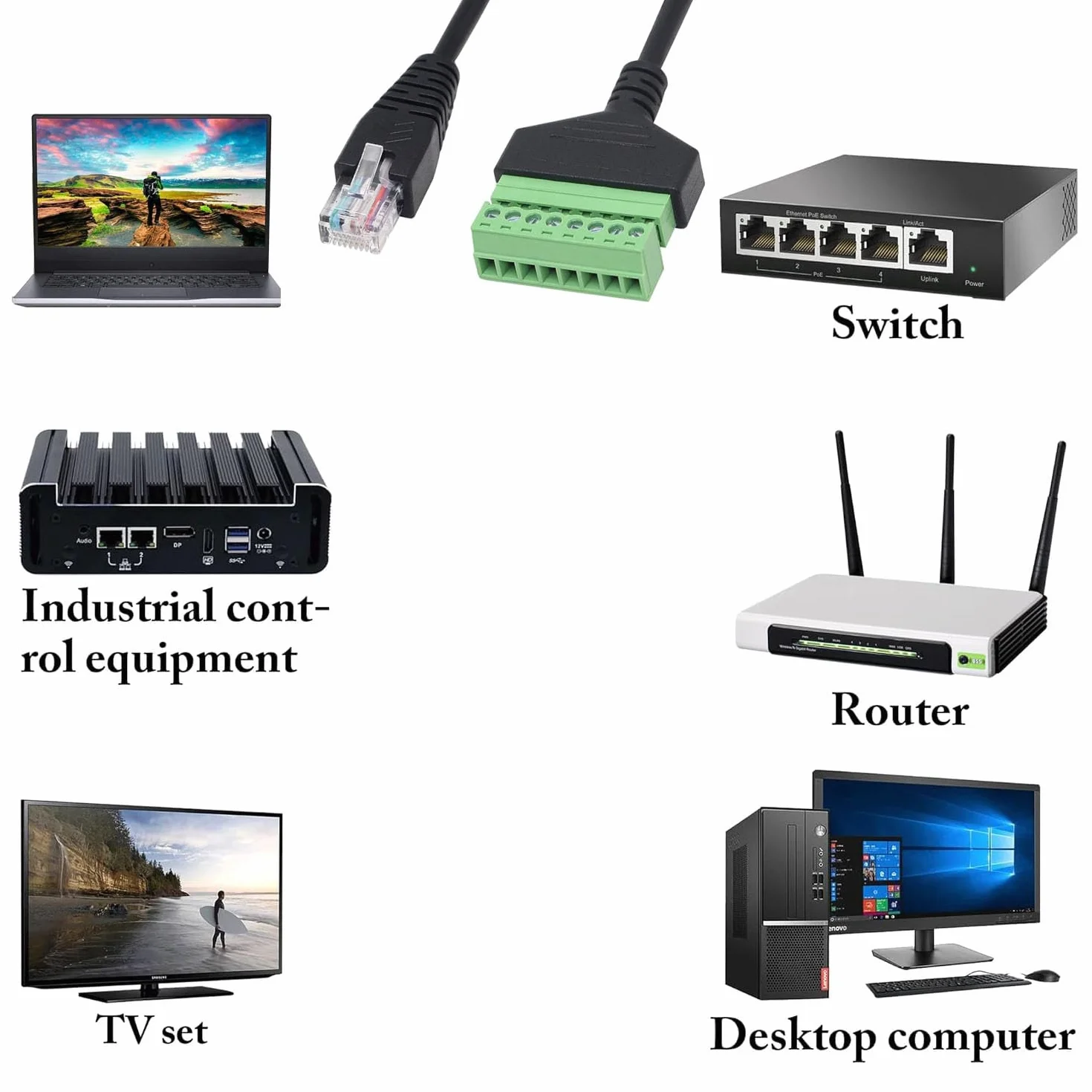RUNCCI-YUN Zacisk śrubowy RJ45, RJ45 Ethernet 8P8C męski 8-pinowy przedłużacz do AV CCTV DVR Cat6 Cat5 łącznik liniowy (30 cm / 2 sztuki)