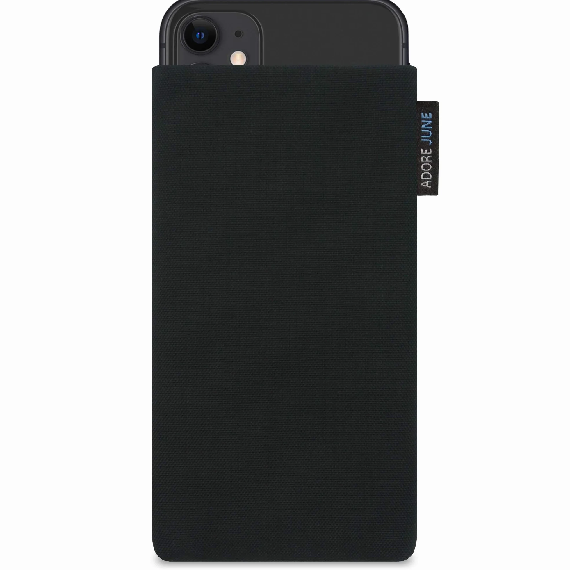 Adore June Klasyczne czarne etui kompatybilne z iPhone 11, etui na telefon komórkowy z wytrzymałego materiału Cordura z efektem czyszczenia wyświetlacza, wyprodukowano w Europie