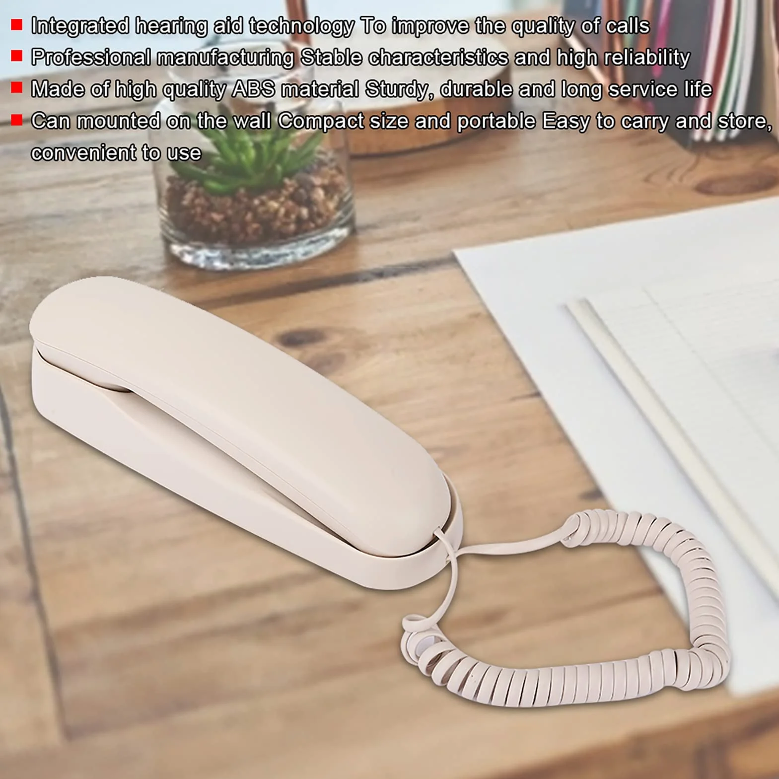 Socobeta Przewodowy telefon stacjonarny do domu, korzystanie z telefonu stacjonarnego, ściana podwójnego przeznaczenia, do pokoju hotelowego, windy rodzinnej, łazienki, beżowy