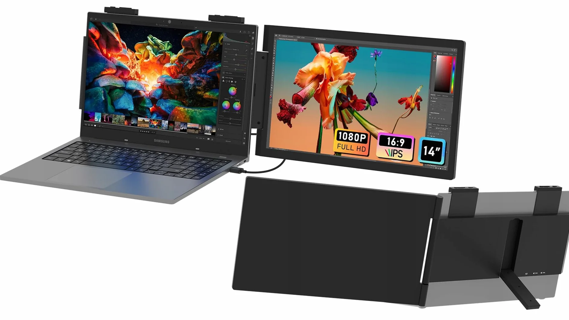 ZEUSLAP Z14P Monitor Przenośny 14" 1920x1080 IPS Slim 16:9 Full HD USB-C i Mini HDMI Ekran Mobilny do Laptopa Smartfona Konsoli Pracy Grania Nauki Rozrywki