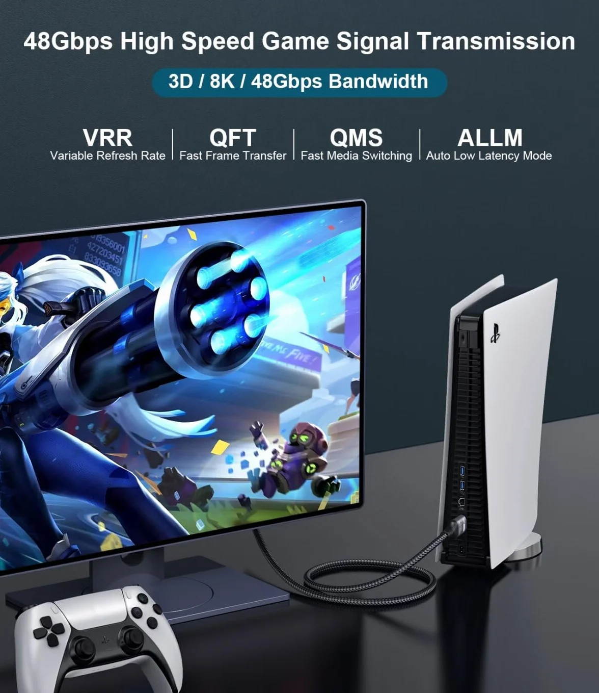 Certyfikowany 10K 8K Kabel HDMI 2.1 0.5M, 48Gbps Ultra Wysoka Prędkość Kabel HDMI Ethernet CEC 4K 240Hz 144Hz 120Hz 10K 8K 60Hz ARC eARC HDCP2.3 HDR10+ PC Laptop TV Monitor Projektor PS5 X-Box