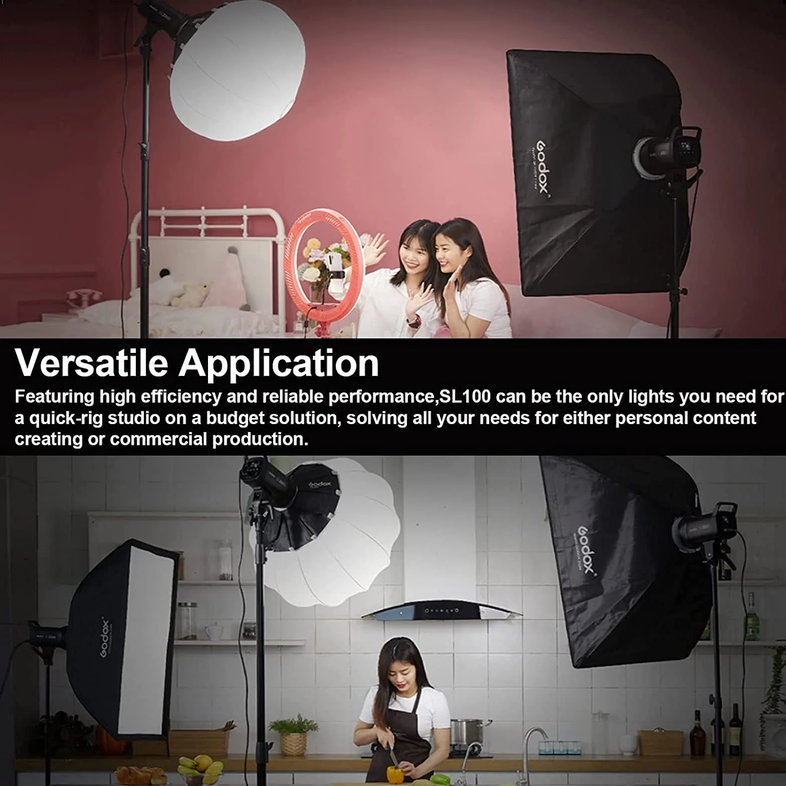Godox SL100Bi LED światło video Bi-Color, TLCI 97+ CRI 96 +, 11 efektów świetlnych, sterowanie aplikacją Bluetooth, oświetlenie fotograficzne Bowens Mount, do studia fotograficznego na zewnątrz