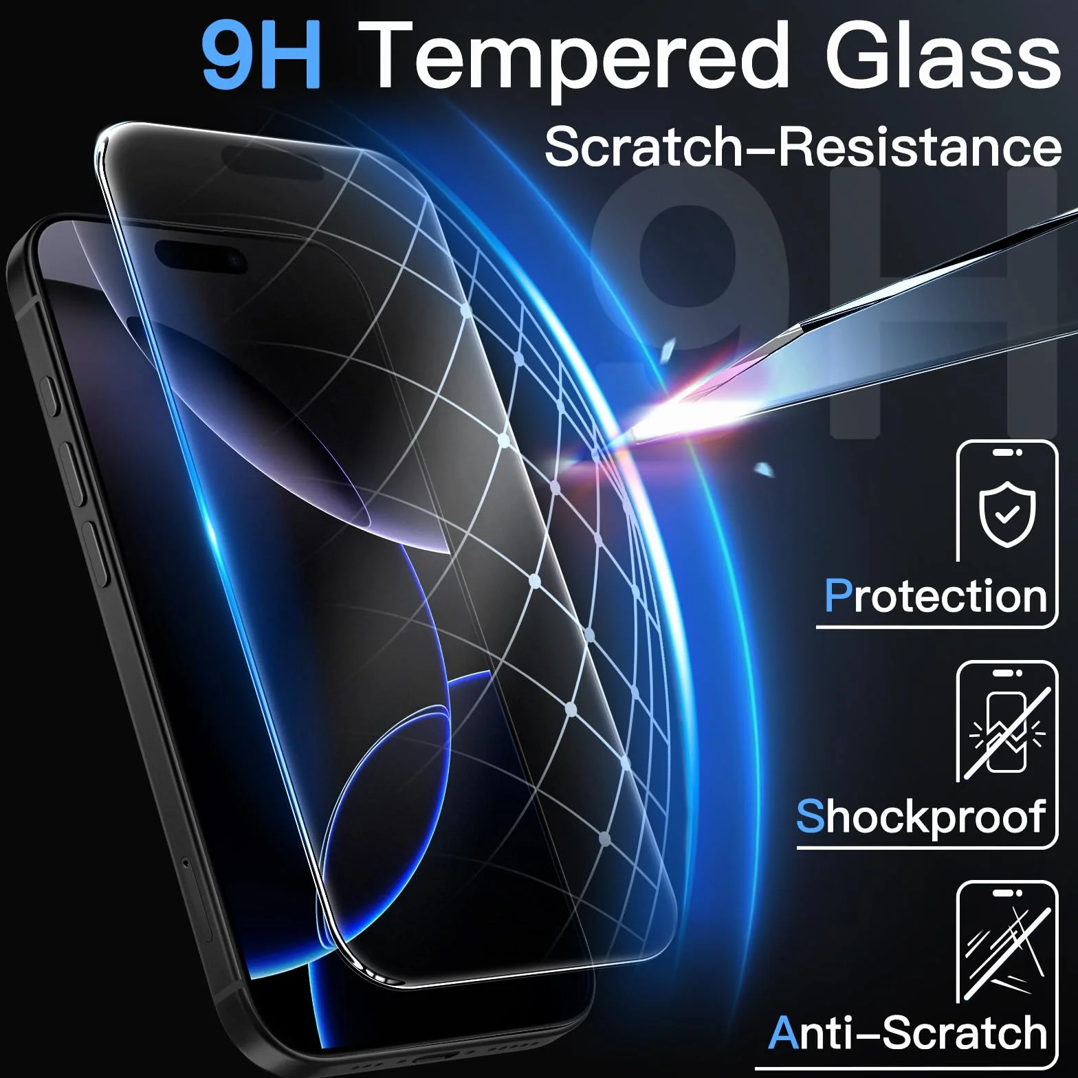 JETech Ochraniacz Ekranu iPhone 16 Pro 6,3 Cala Szkło Hartowane 9H Antyodblaskowa, 2 Sztuki