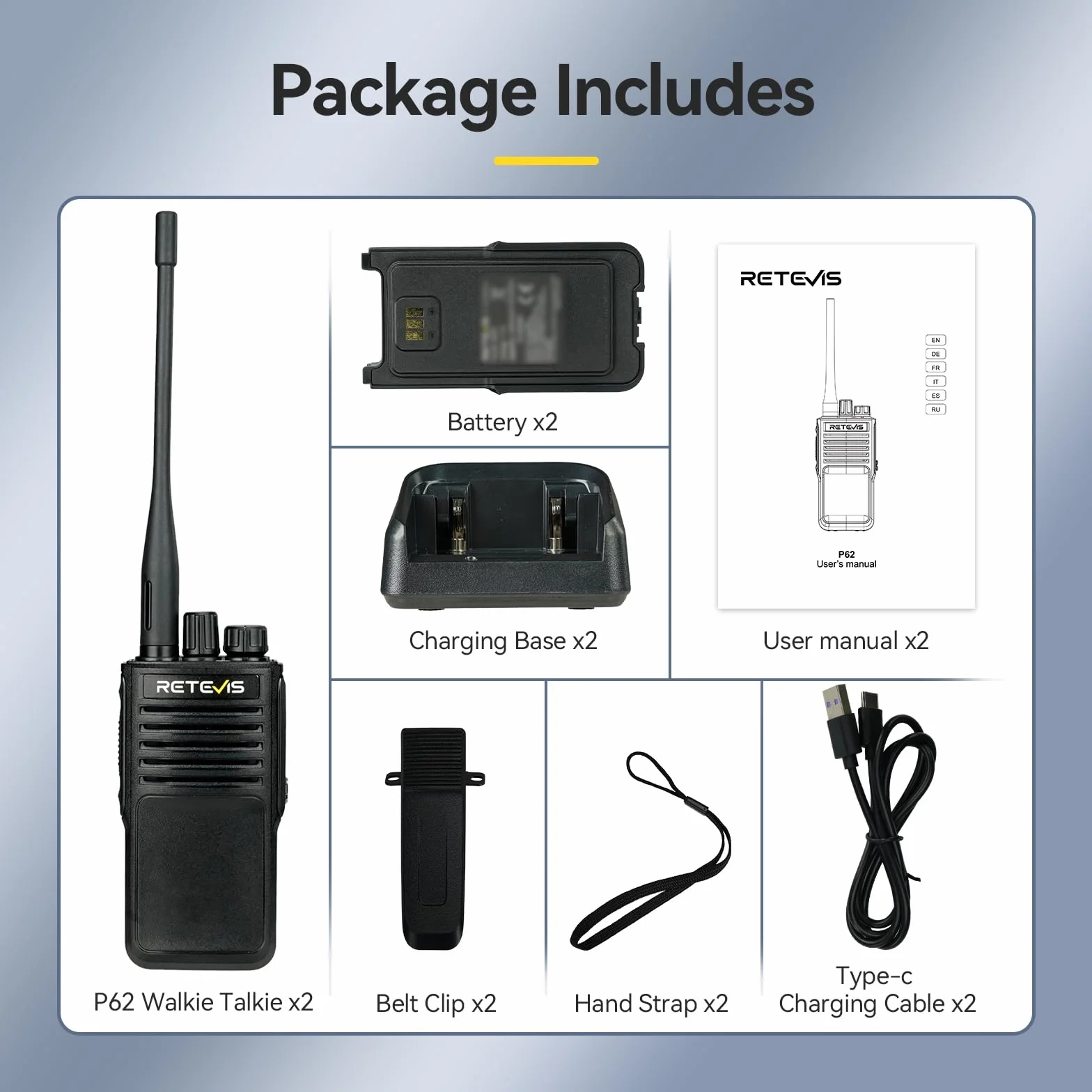 Retevis P62 Walkie Talkie, IP68 Wodoodporny Walkie Talkie Profesjonalne, Dualband Handheld Radio, 2500 mAh, Wytrzymałe Radio, Krótkofalówka Dalekiego Zasięgu do Bezpieczeństwo (Czarny, 2 Szt)