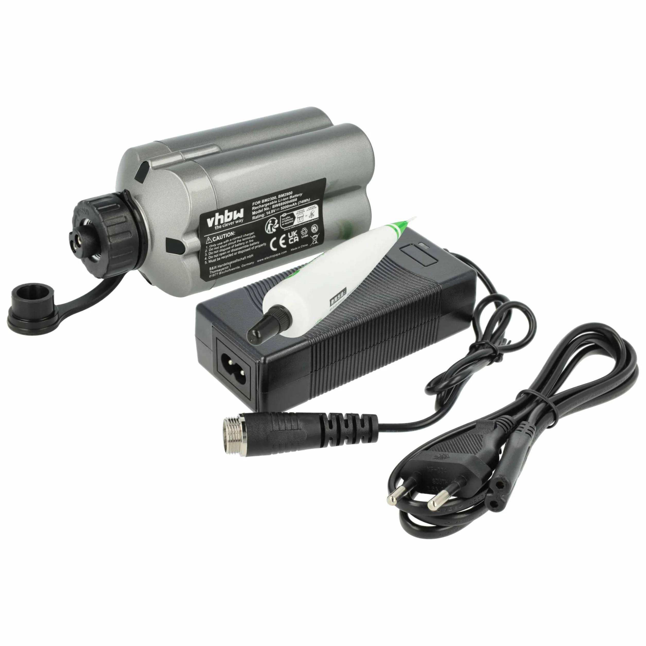 vhbw Ładowarka wraz z baterią (5000 mAh) kompatybilna z Daiwa Tanacom 500, 750, Hyper 500FE, Bull 750, 1000 akumulatorów litowo-jonowych