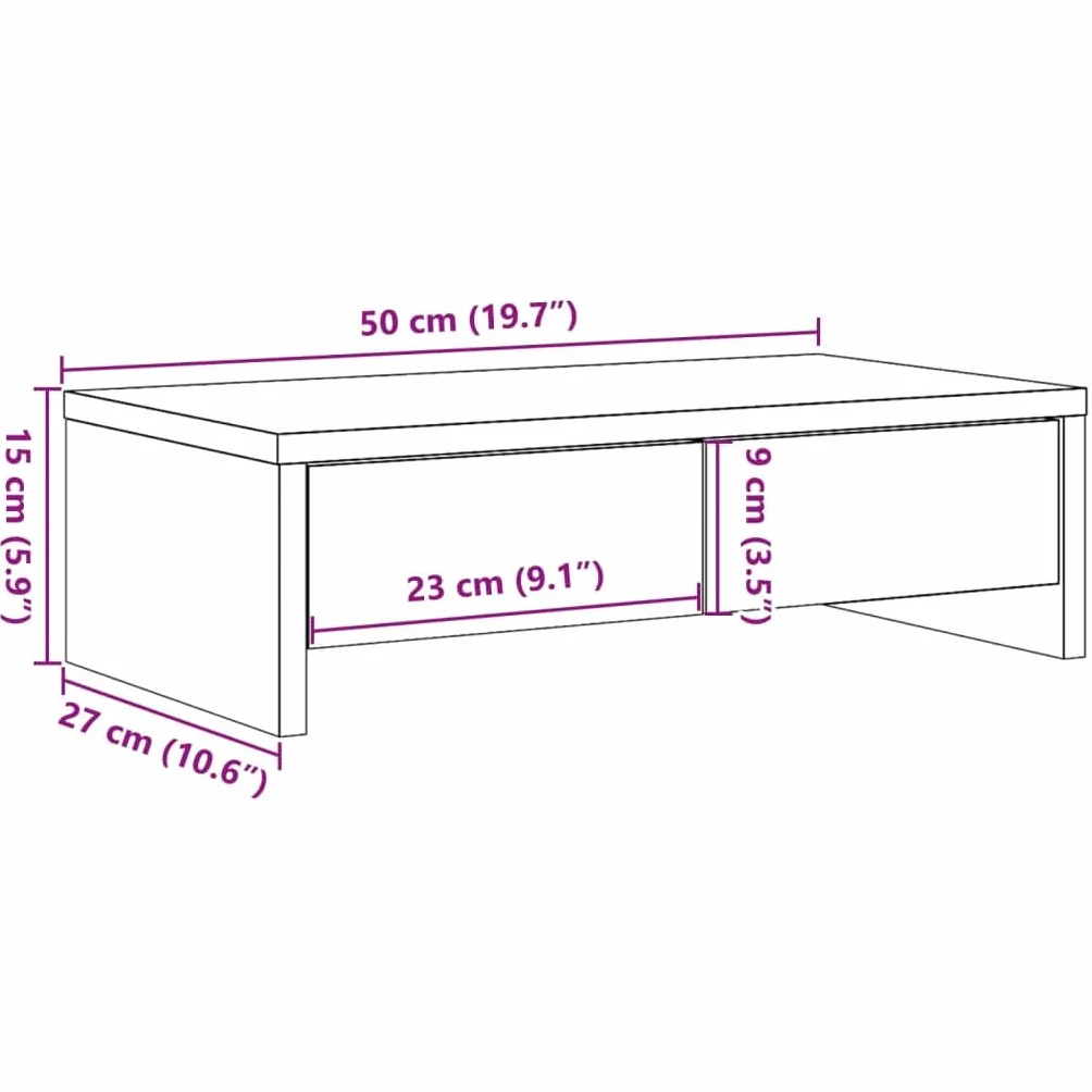 vidaXL Podstawka pod monitor z szufladami, stare drewno, 50x27x15 cm