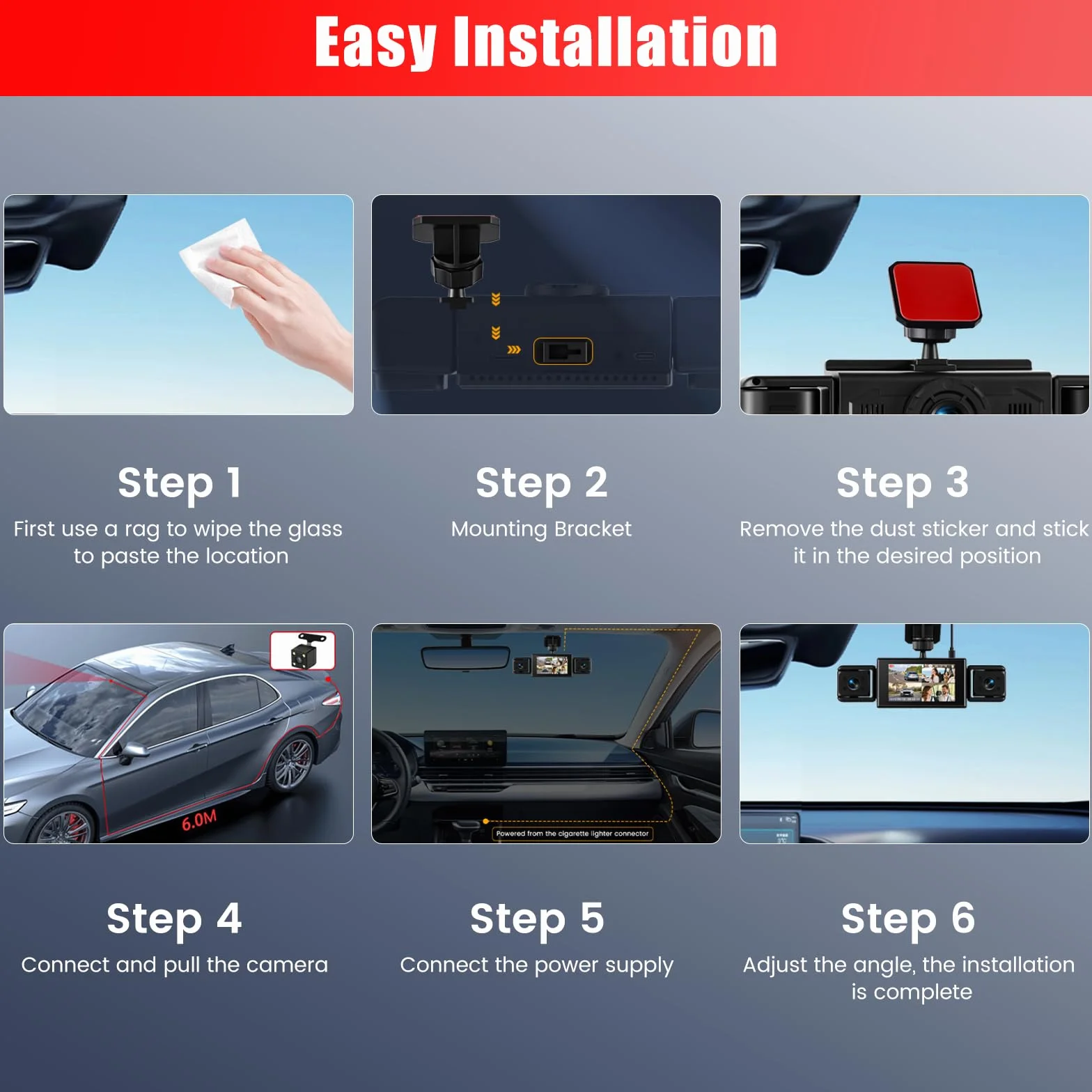 1080P Dash Cam 360 stopni 4 kanały, ekran 3 cale | Dashcam z kartą SD 64G, czujnik G, kamera cofania, tryb parkowania 24H, noktowizor, nagrywanie w pętli