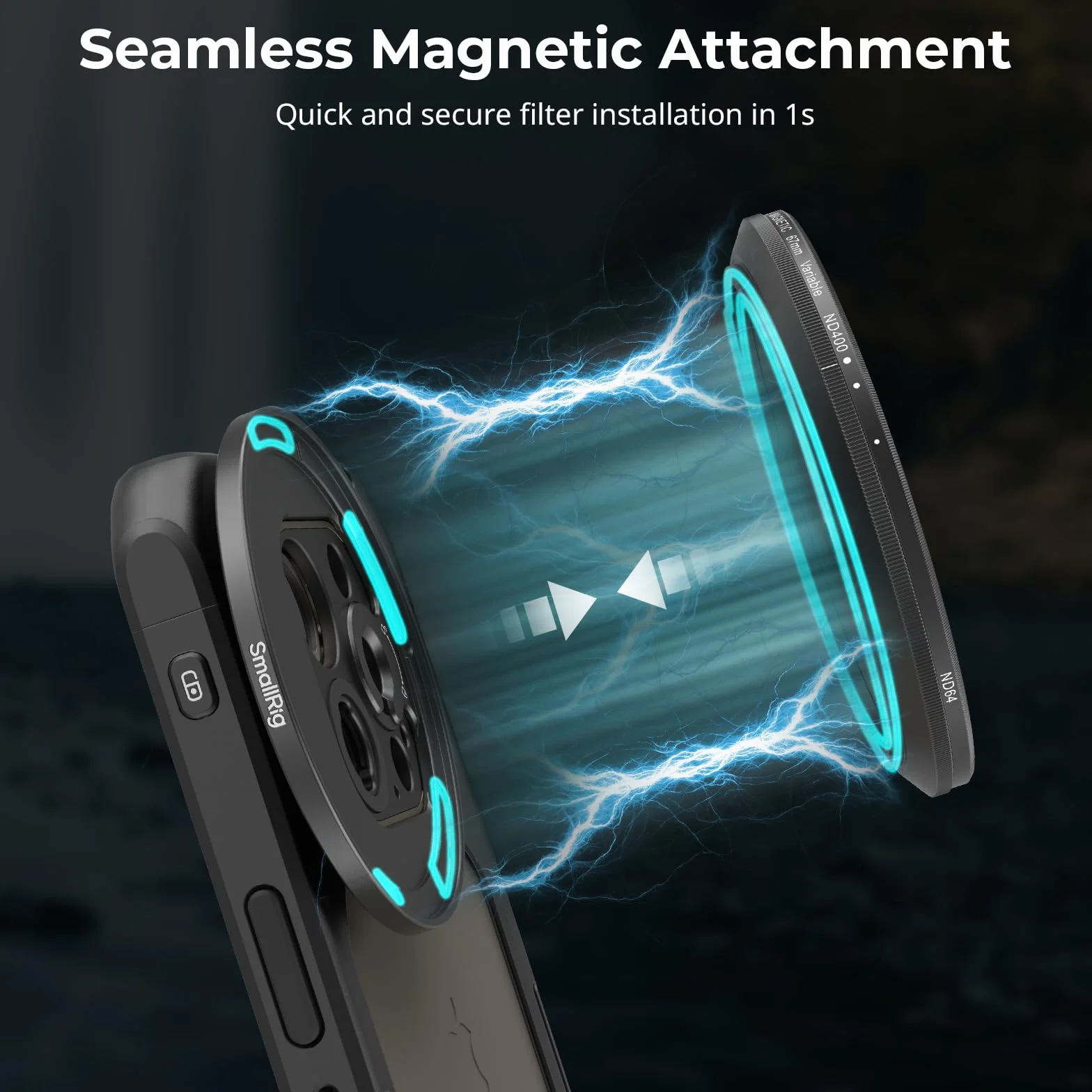 SMALLRIG Magnetyczny filtr VND 67 mm ND64-ND400 (6-9 stop), regulowany filtr ND do obiektywów aparatu iPhone 17/16/15 i 67 mm, szkło optyczne No X Cross HD, z adapterem gwintowanym - 5169