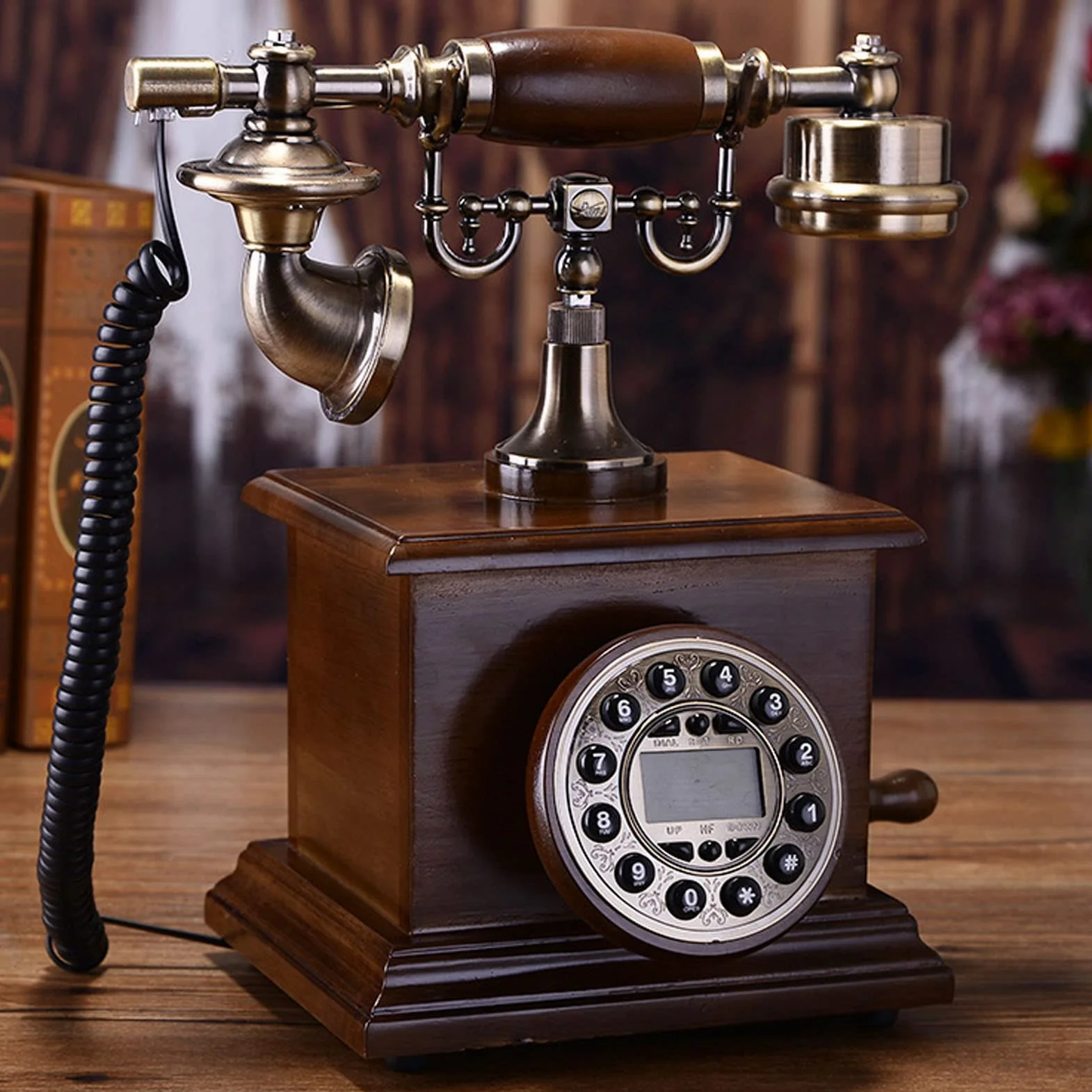 Telefon z przyciskiem do telefonu stacjonarnego, antyczny telefon vintage z podświetleniem, stacjonarny telefon stacjonarny do domu, dekoracja, salonu, sypialni, biura