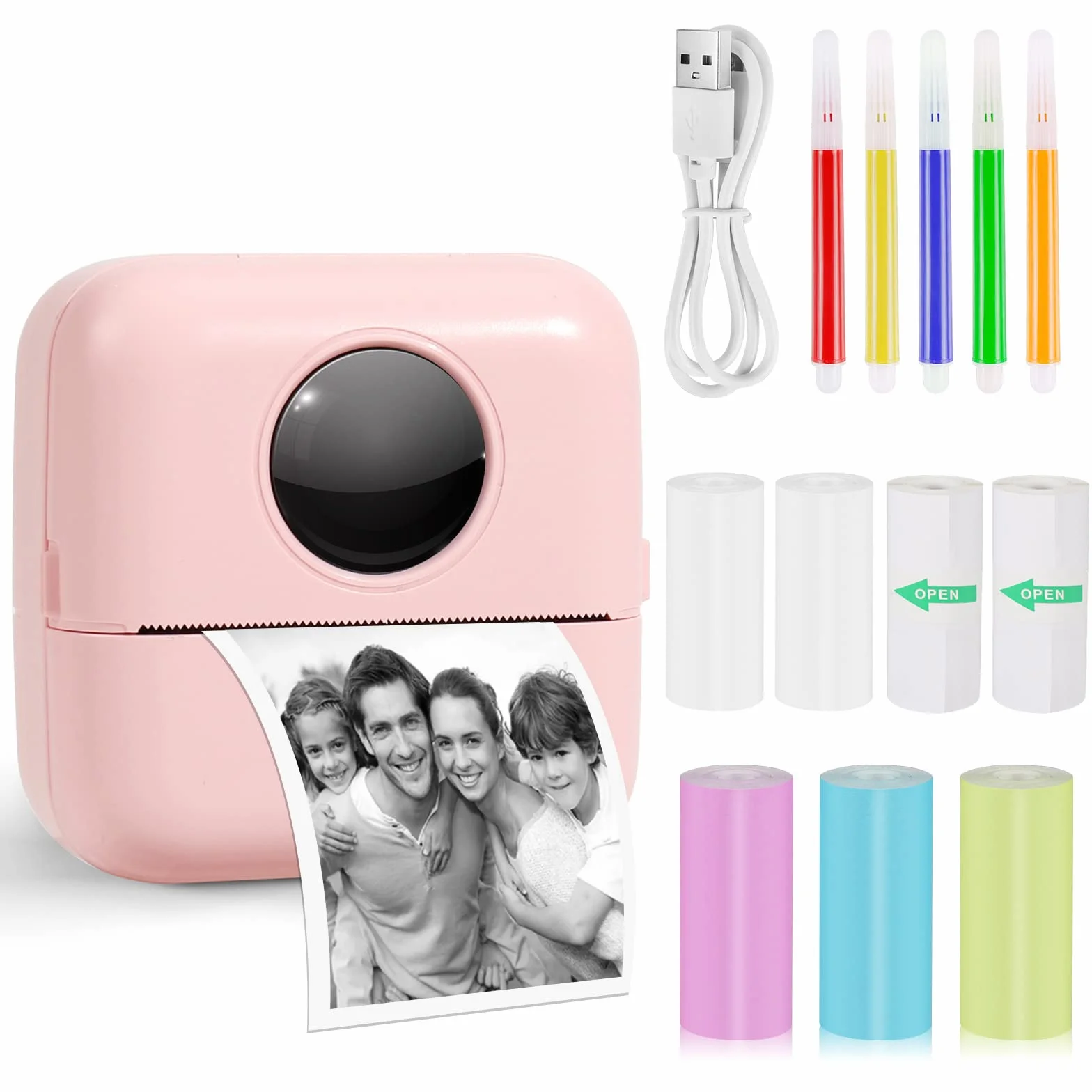 GuKKK Mini drukarka, mobilna drukarka fotograficzna, przenośna mini drukarka fotograficzna, bezprzewodowa drukarka fotograficzna, drukarka Bluetooth, pomoc w nauce, notatki, dziennik, notatki