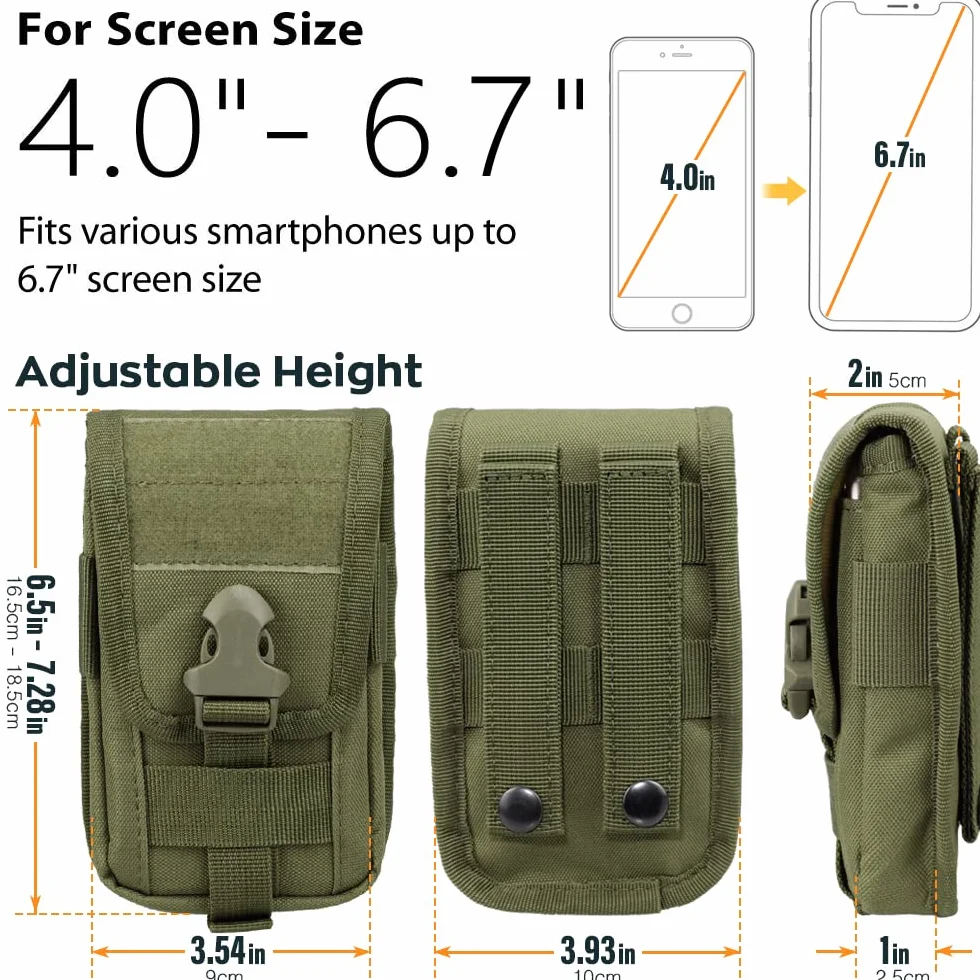 WYNEX Taktyczne etui na telefon Molle, torba na telefon komórkowy EDC Utility etui na telefon komórkowy z zamkiem na karty organizer pasuje do etui na pasek biodrowy zawiera taktyczny klips na sprzęt