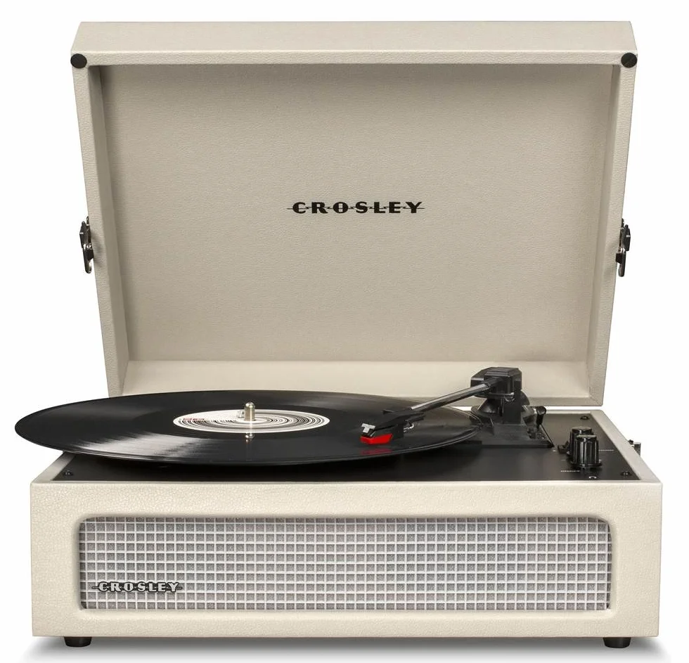 Crosley Voyager gramofon z 2 głośnikami, Bluetooth In&Out i AUX - 3-biegowy odtwarzacz Vintage - do płyt winylowych o przekątnej 7", 10" i 12", przenośny z wbudowaną obudową (Duna)