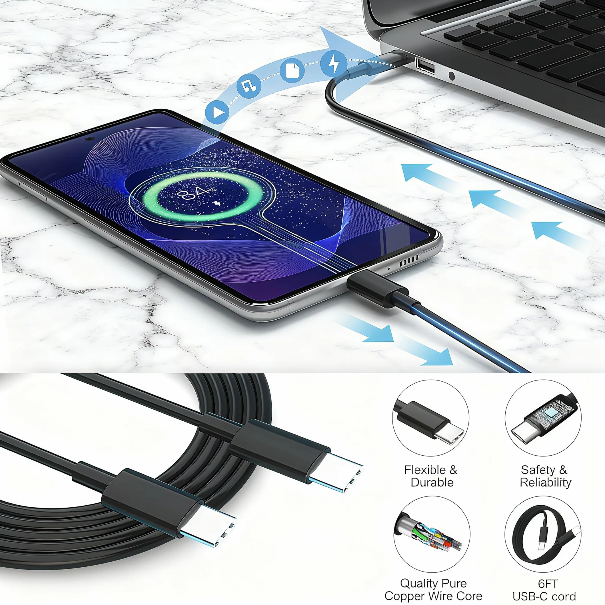 45W USB C Superszybka ładowarka kompatybilna z Samsung Galaxy S25 Ultra/S25+/S25/S24 Ultra/S24+/S24/S23 Ultra/S22/S21/A16/A15/A25/A06, Z Fold 6/Flip 6, wtyczka USB typu C z kablem C do C