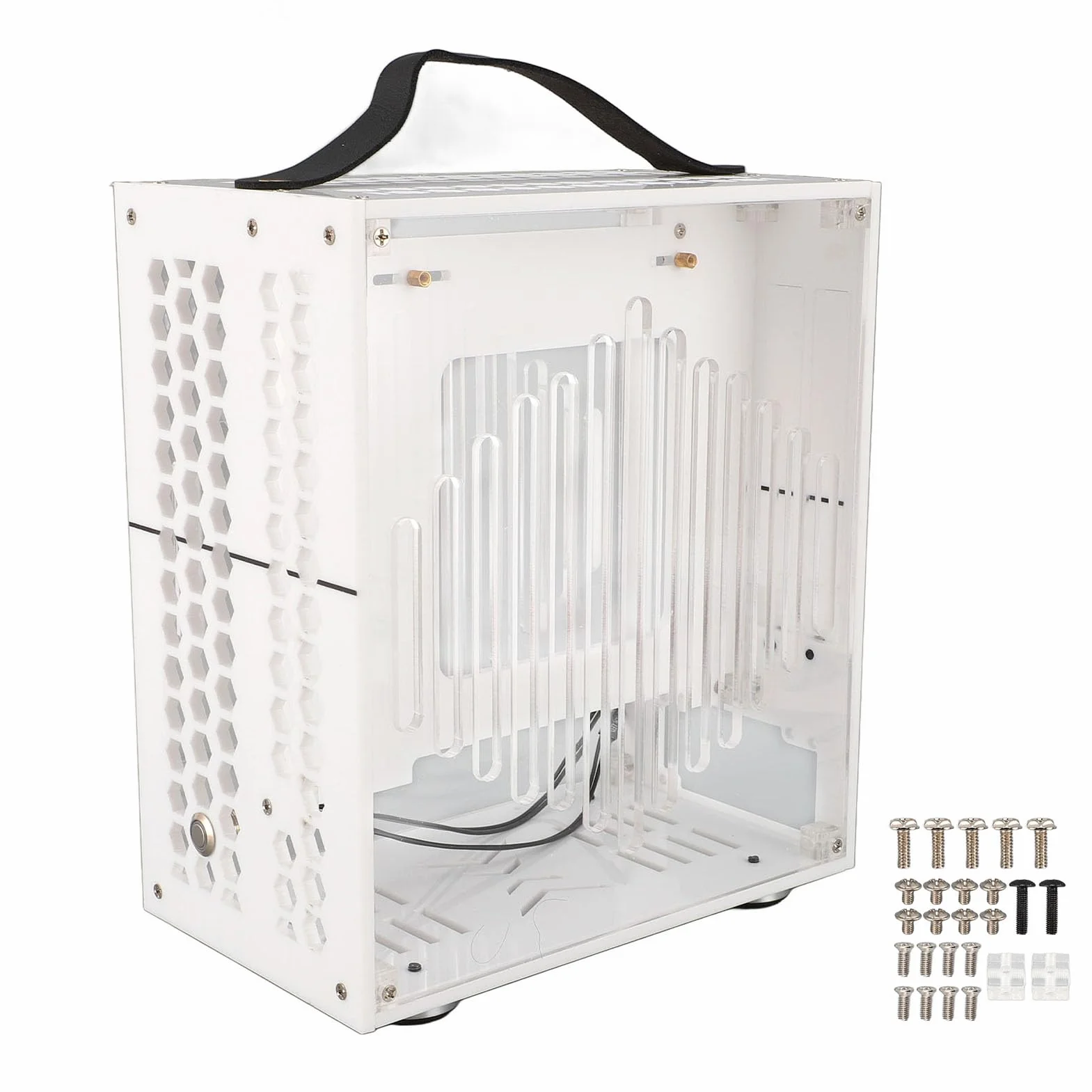 Alomejor Miniaturowa Obudowa Komputera ITX Przenośna, Kompaktowa Obudowa na Biurko do Samodzielnego Grania z Przezroczystymi Panelami Akrylowymi 23x20,5x12cm (WHITE)