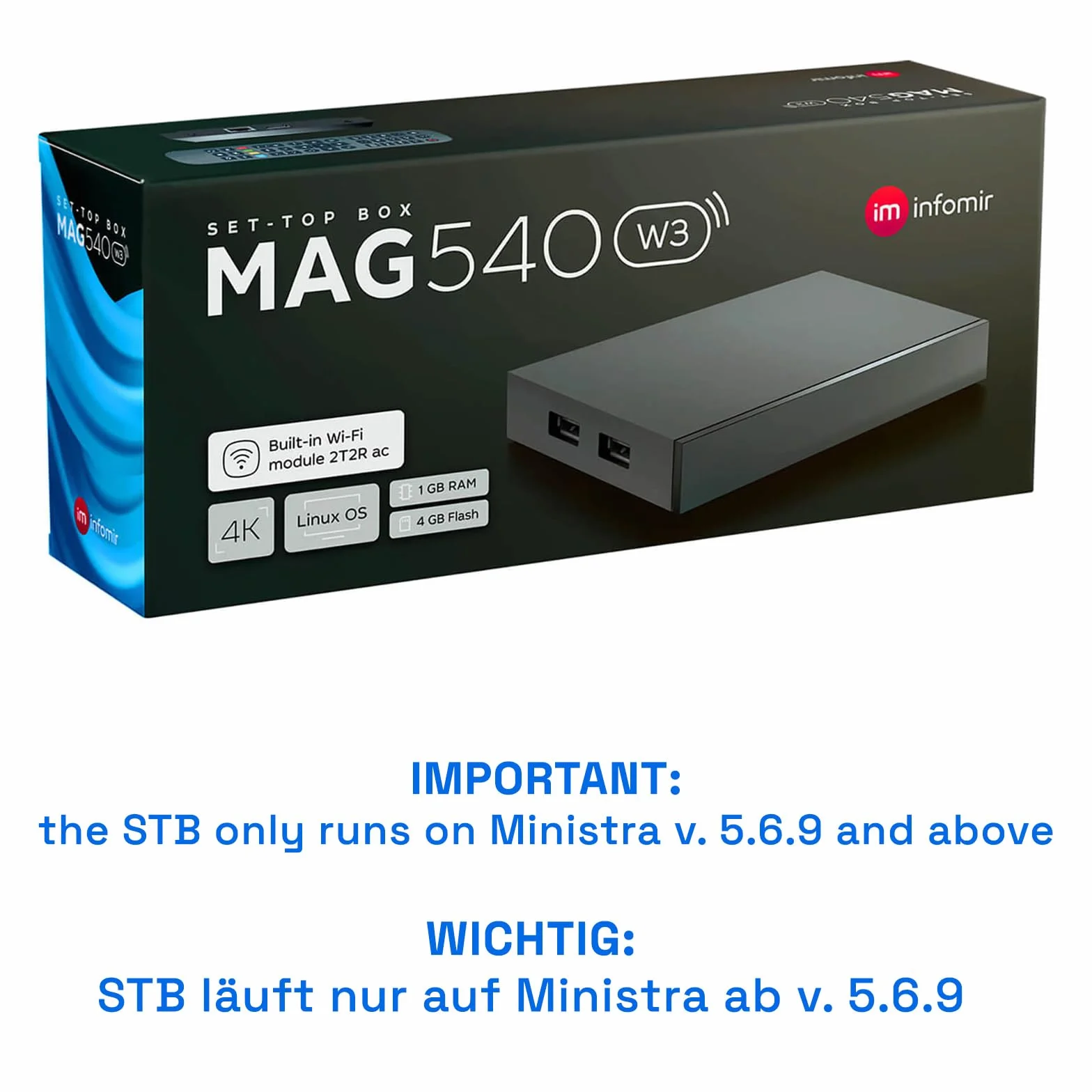 MAG 540w3 oryginalny infomir & HB-cyfrowy zestaw 4K Top Box Multimedia Player Internet TV Receiver UHD 60FPS 2160p @60 FPS HDMI 2.1 4K i HEVC obsługa USB 3.0 ARM Cortex-A35 + kabel HDMI