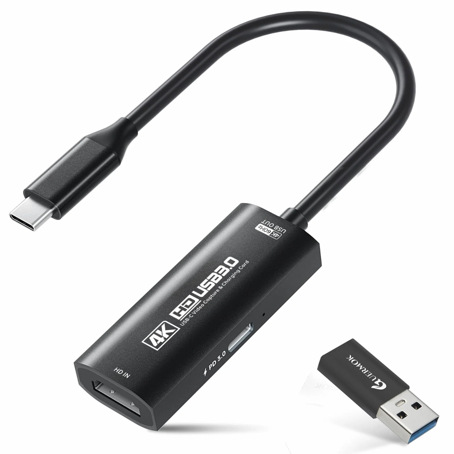 Guermok, Karta przechwytująca HDMI, 4K60FPS / 2K120FPS, PD100W, streaming | Streaming, nagrywanie i granie z niskim opóźnieniem, Obsługuje konsole przenośne, Plug & Play bez sterowników, kamery, PD100W